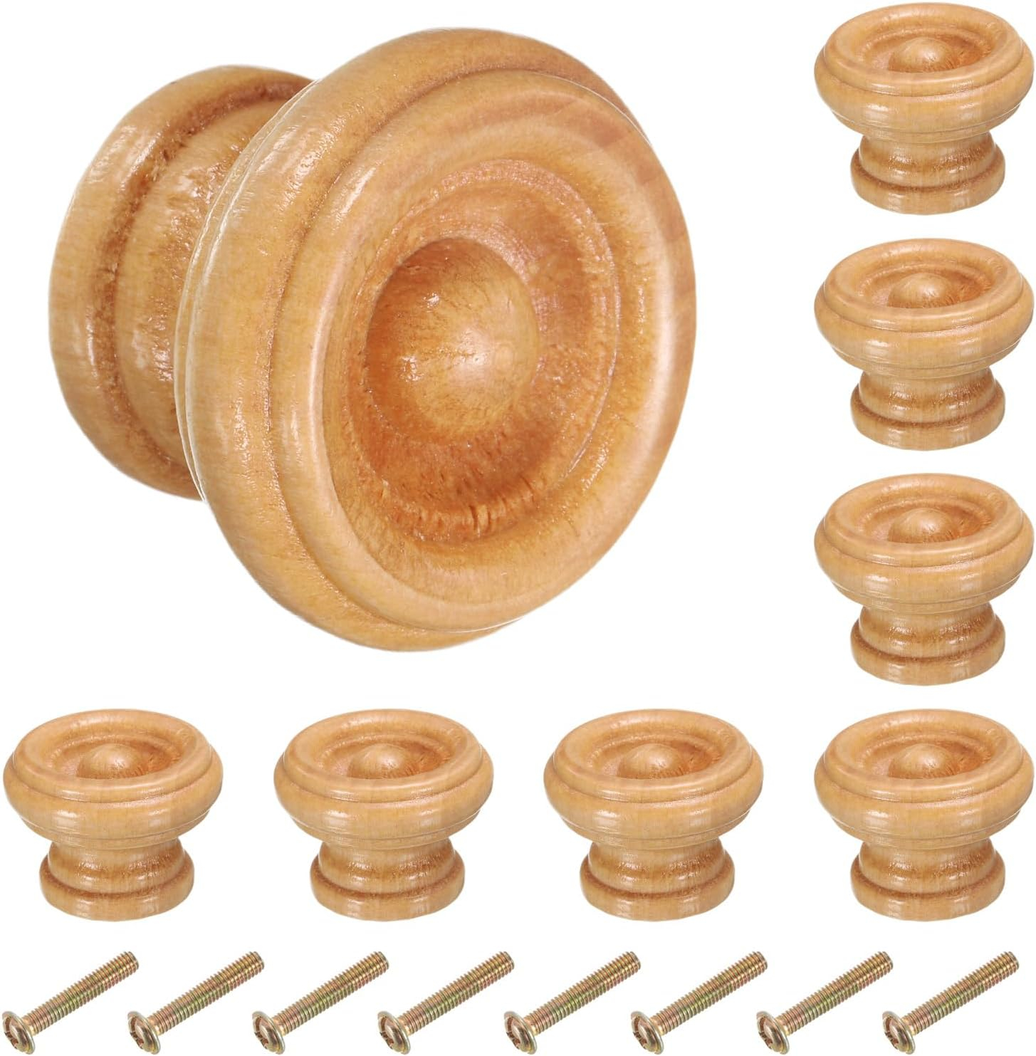 uxcell 8pcs Round Wooden Knobs, 37mm/1.5" Mushroom Shape Kitchen Cabinet Knobs Single Hole Drawer Pull Hardware Handles Decorative Furniture for Drawer Dresser Wardrobe, Light Brown