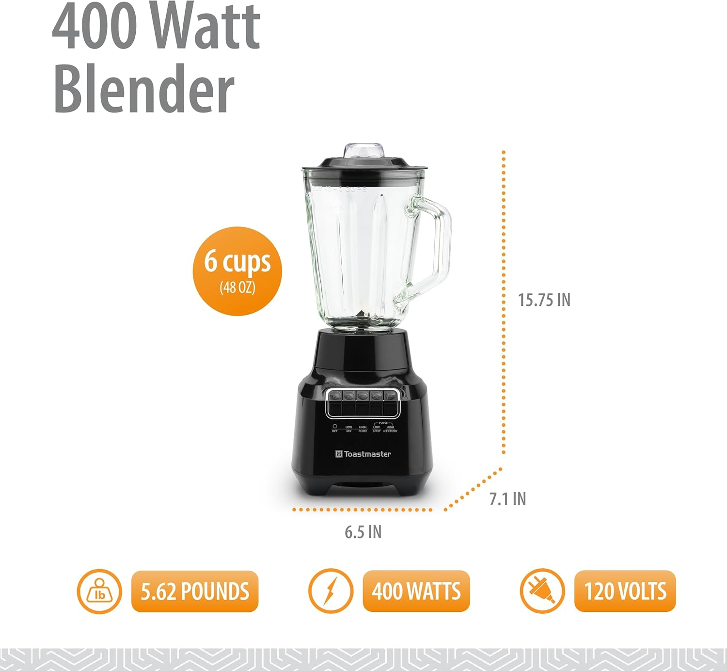 Toastmaster Two Speed Blender with 48 Oz Glass Jar
