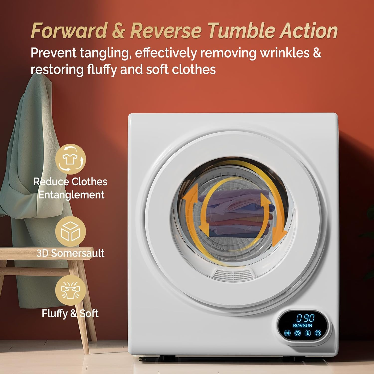 Compact White Portable Front Load Dryer with Stainless Steel Drum
