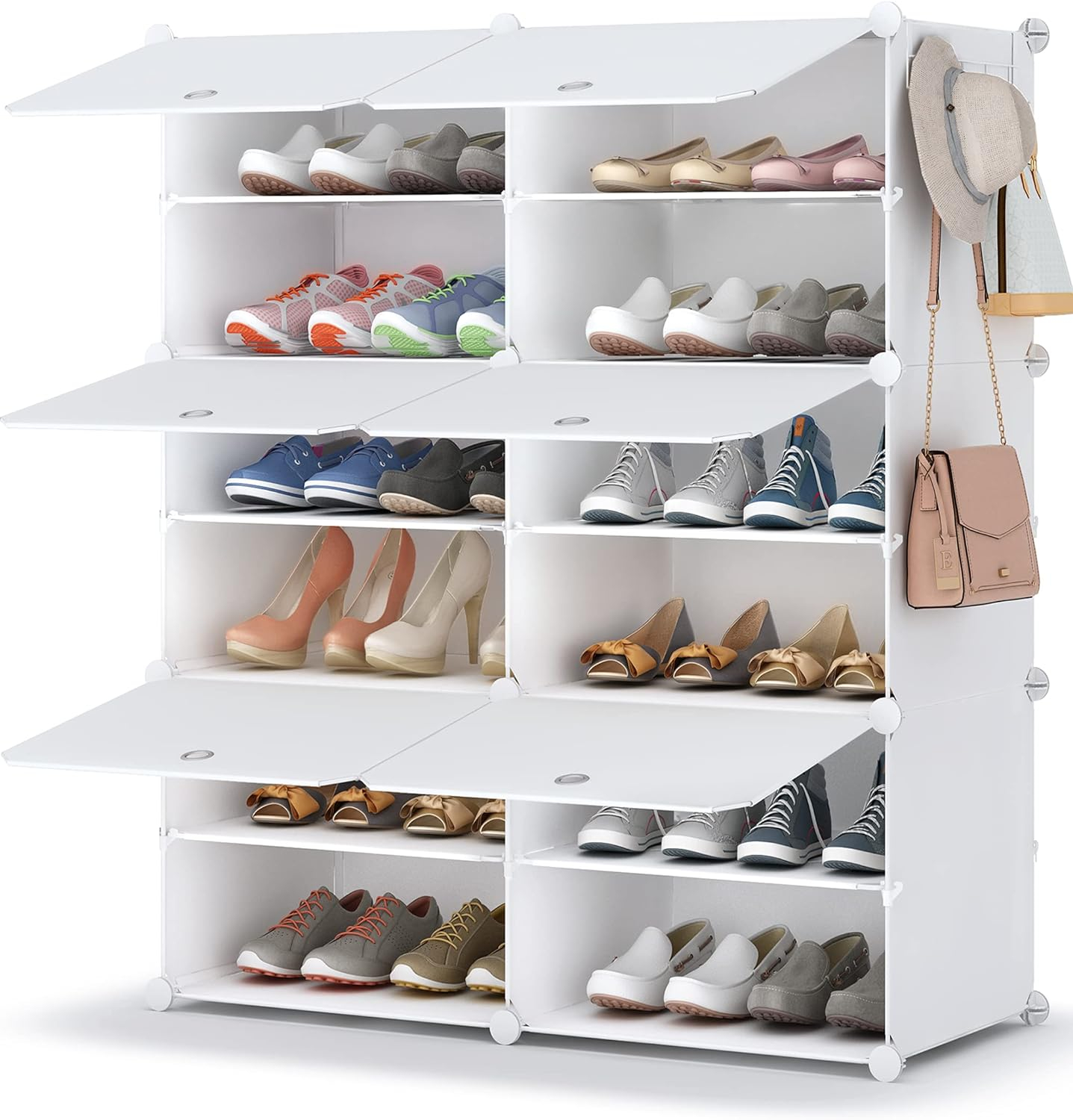 Portable Shoe Rack Organizer 24 Pairs Tower Shelf Storage Cabinet Stand Expandable for Heels, Boots, Slippers, 6 Tier White