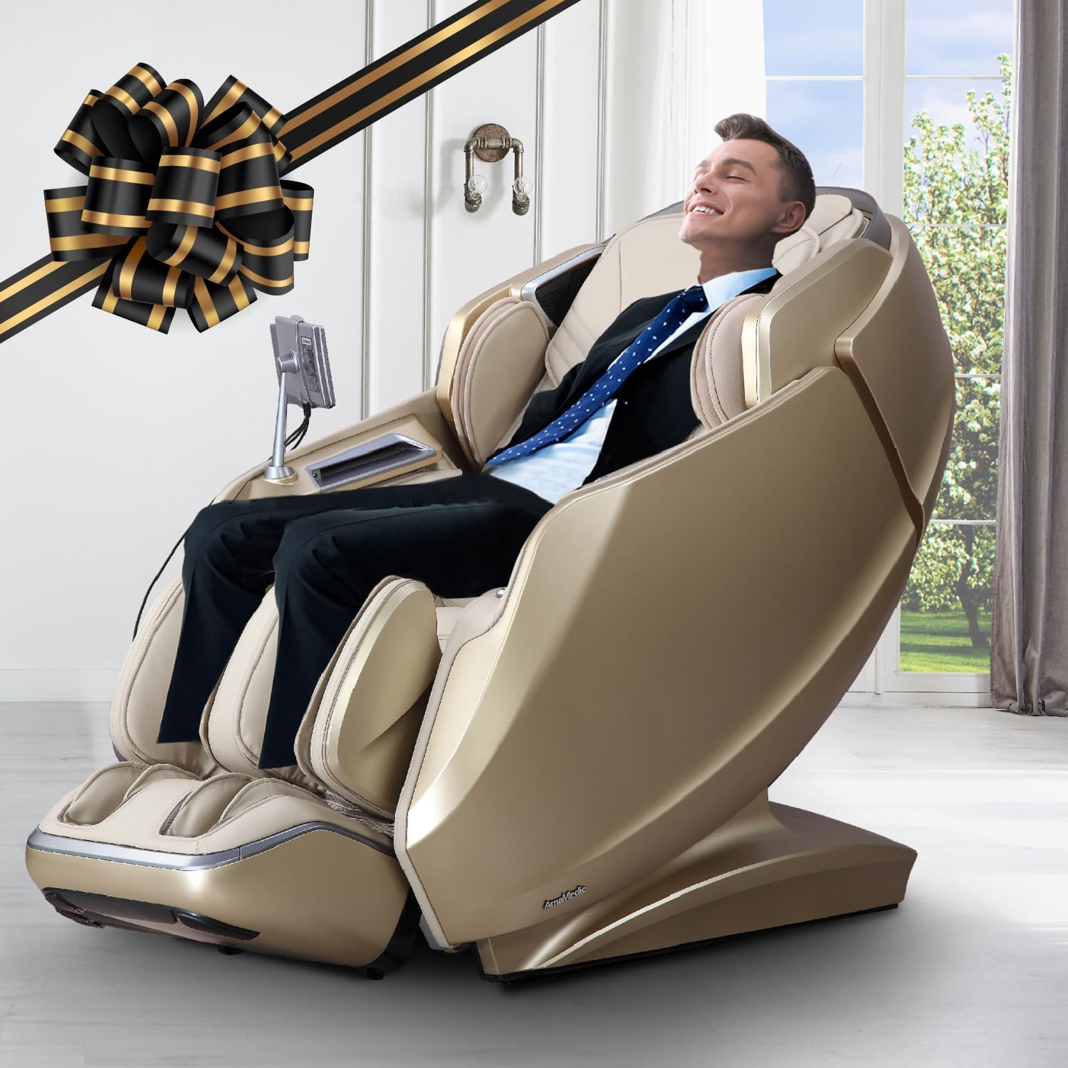 Revive | 4D Massage | Health Fingerprint Sensor| AI Health Detection| 40 Cell Full Body Air Massage | (Beige)