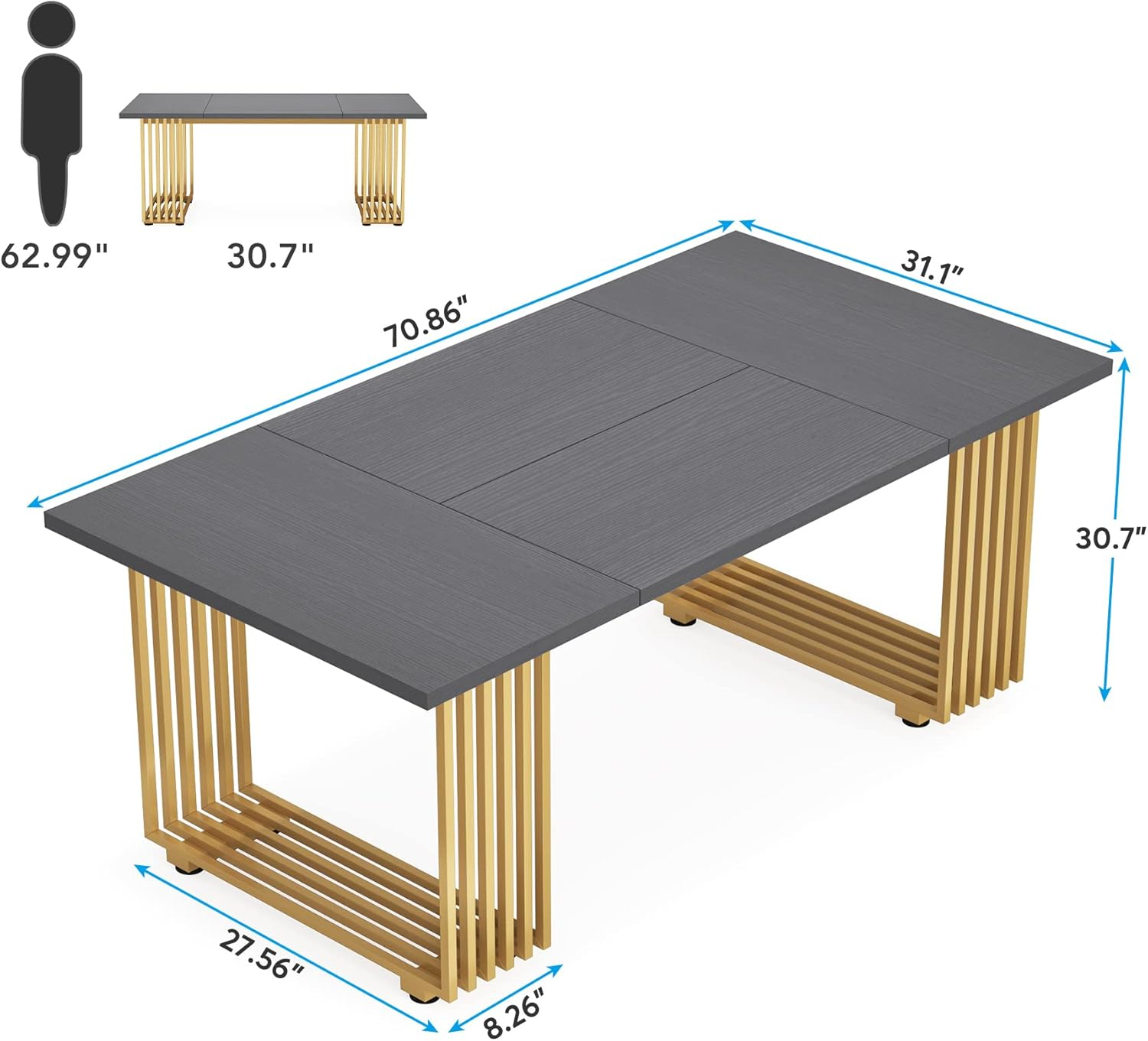 Tribesigns 70.9" Executive Office Desk, Modern Conference Desk with Metal Frame, White Gold