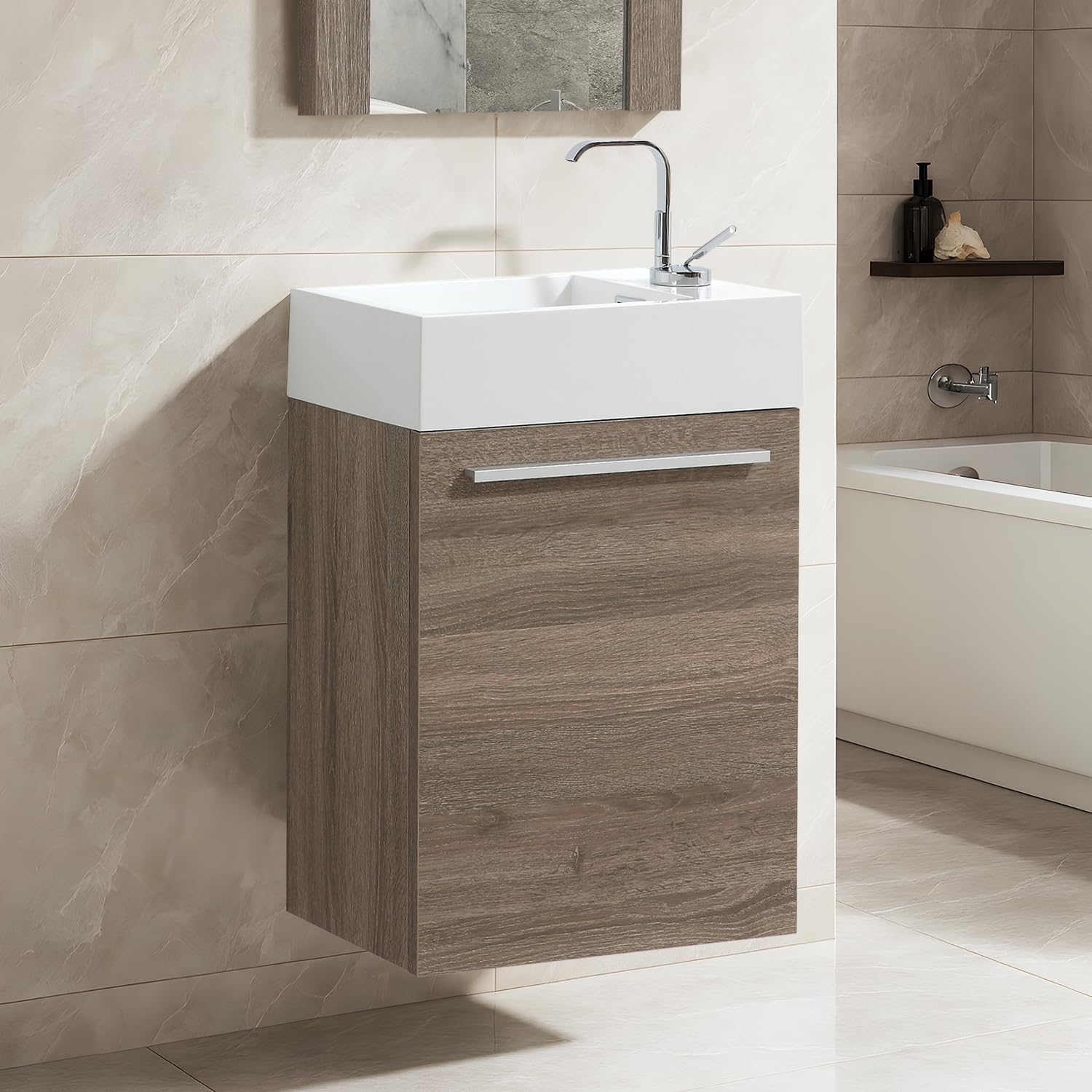 18 Inch Vanity with Acrylic Sink - Cart Oak