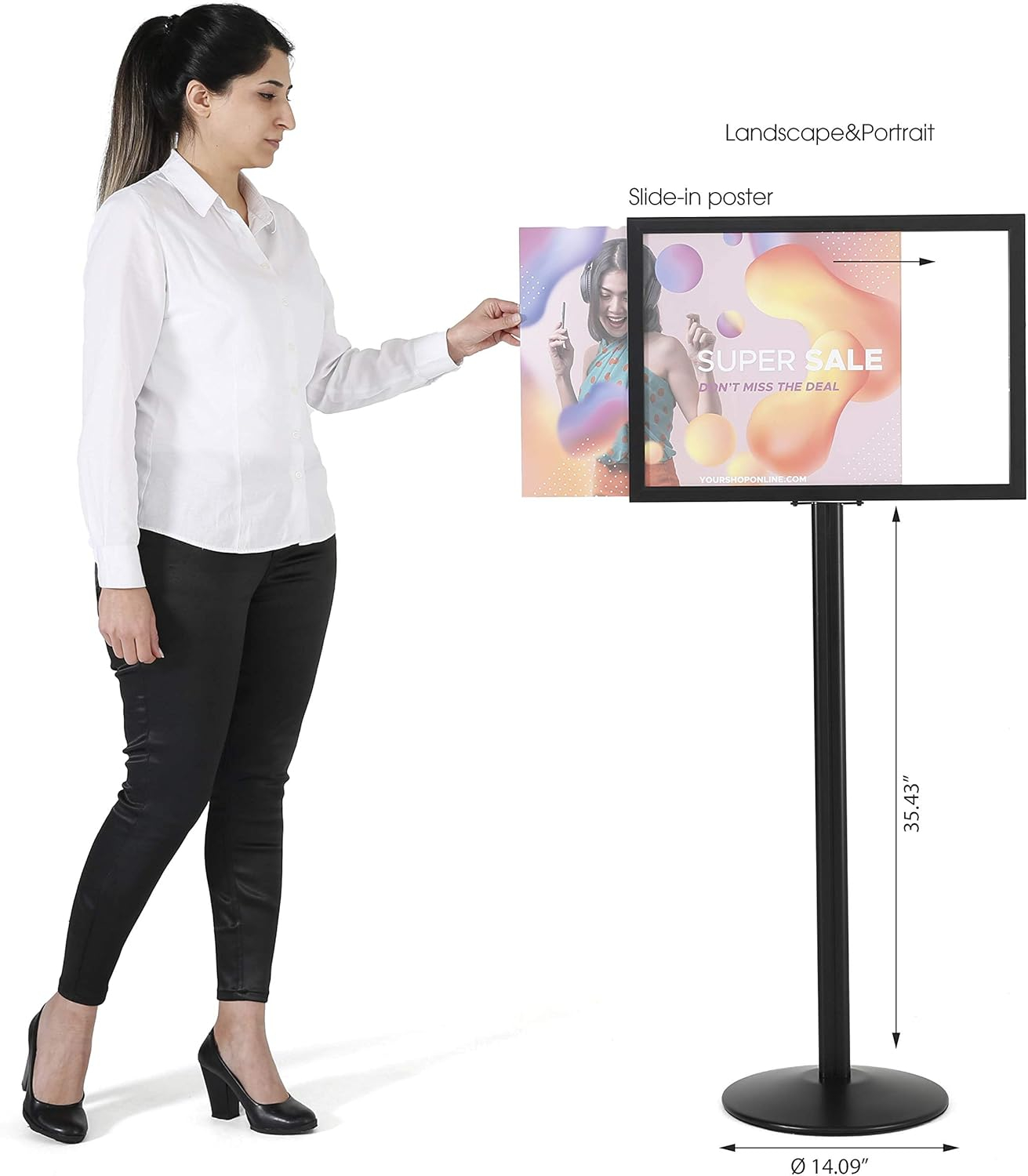 Black Aluminum Floor Standing Double-Sided Poster Holder