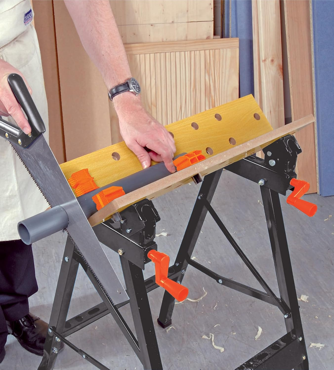Disston OmniTable Lite Portable Workbench Worktable Fully Adjustable Tilting Table is Great for Clamping.