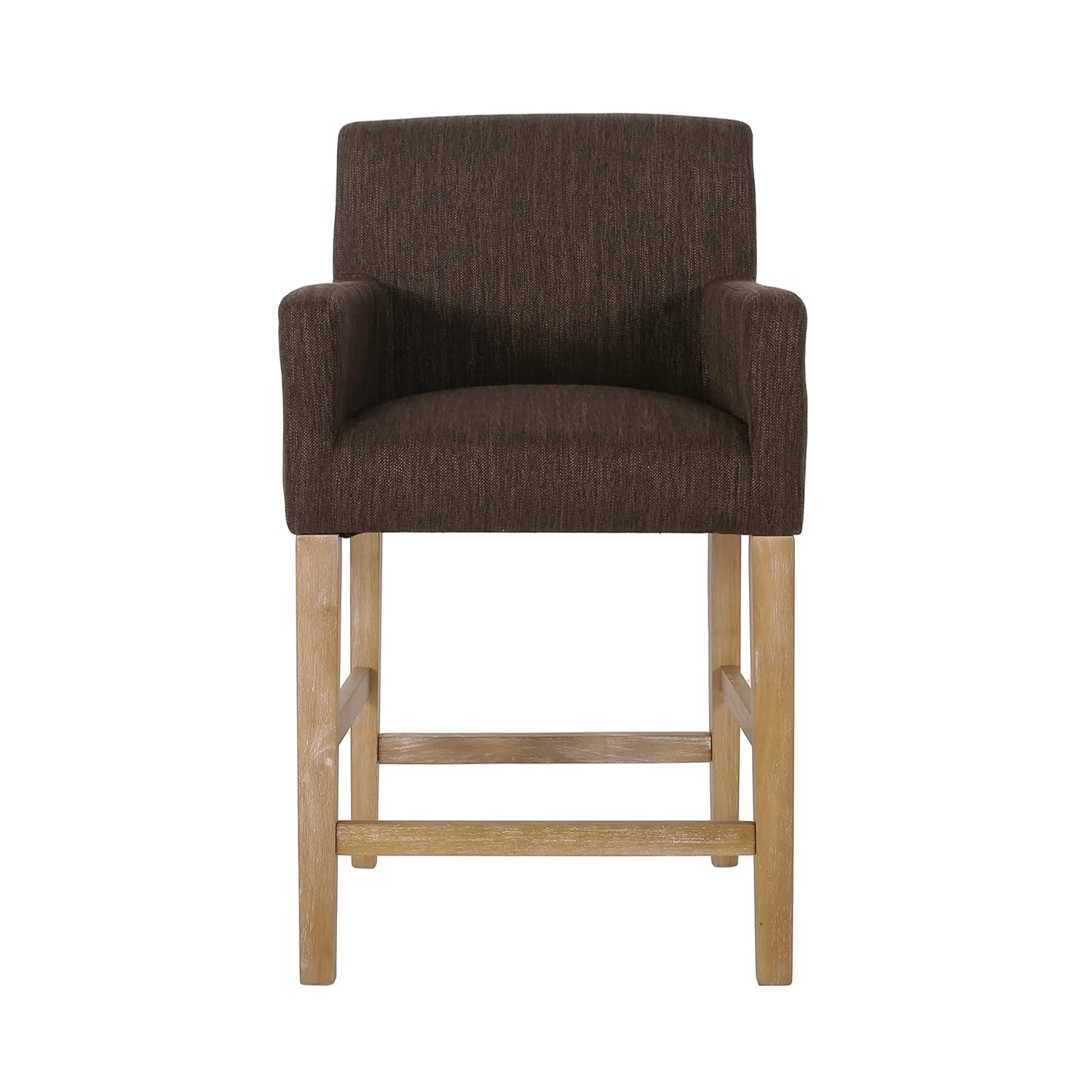 Brown Upholstered Wood Counter Stools with Armrests, Set of 2