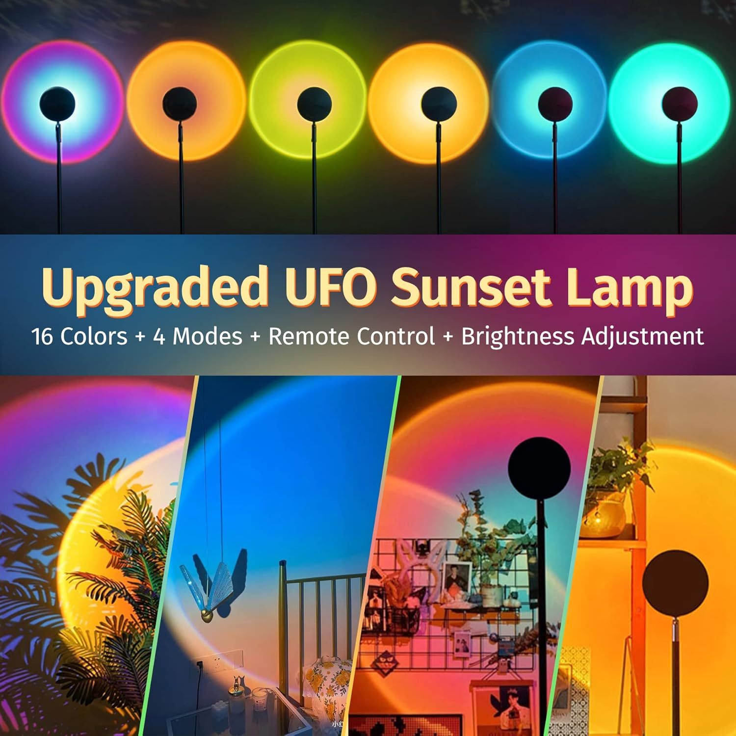 Sunset Lamp Night Light - 16 Colors & 4 Modes Sunset Projection Lamp with Remote, Color Changing Rainbow Sunlight Lamp, Romantic Visual Led Light Projector for Photography Room Decor