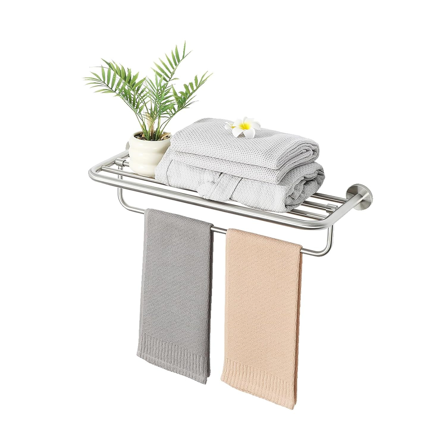 Bathroom Towel Rack，Stainless Steel Towel Shelf with Towel Bar 24-Inch Towel Holder for Bathroom Wall Mounted Towel Storage Organizer for Bathroom & Lavatory（Brushed Silver）