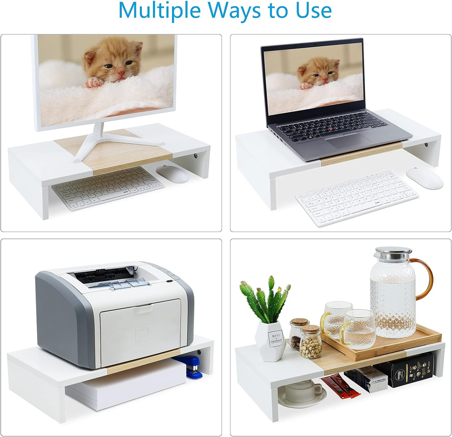 TEAMIX 20 Inch Monitor Stand Riser, Wooden Desktop Riser for TV/PC/Laptop/Printer, Cozy Monitor Riser with Storage, Laptop Shelf for Home Office