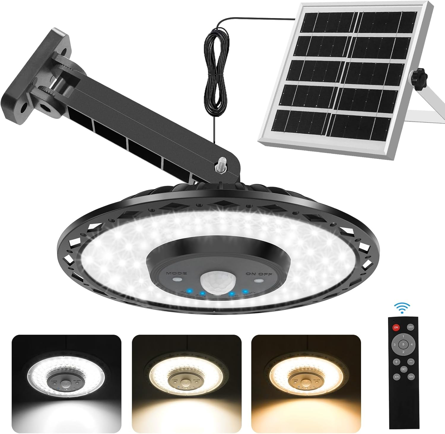 Auzev Solar Lights Indoor Outdoor 3000LM Solar Powered Shed Light with Switch, Remote, Timer, 3 CCT IP65 Waterproof Pendant for Barn Gazebo Garage Shop Interior Home, Daytime Available