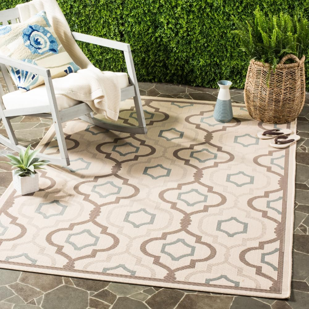 SAFAVIEH Courtyard Bayon Geometric Indoor/Outdoor Area Rug, Beige/Dark Beige, 5'3" x 7'7"