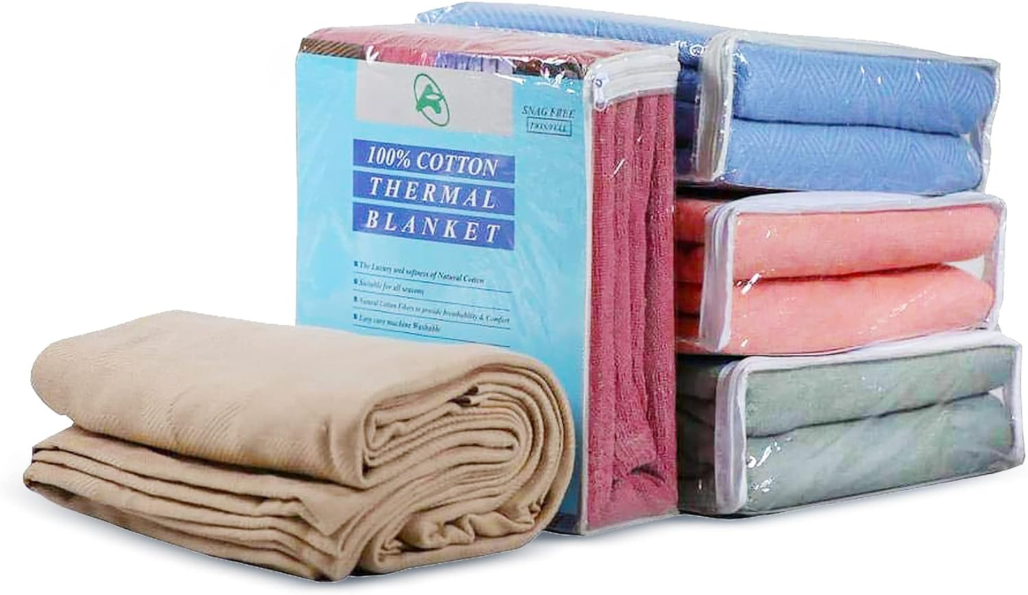 Groko Textiles 100% Soft Premium Ringspun Cotton Thermal Blanket Twin Size 66x96 Lightweight Warm Soft Breathable Blanket (Sand, 1)