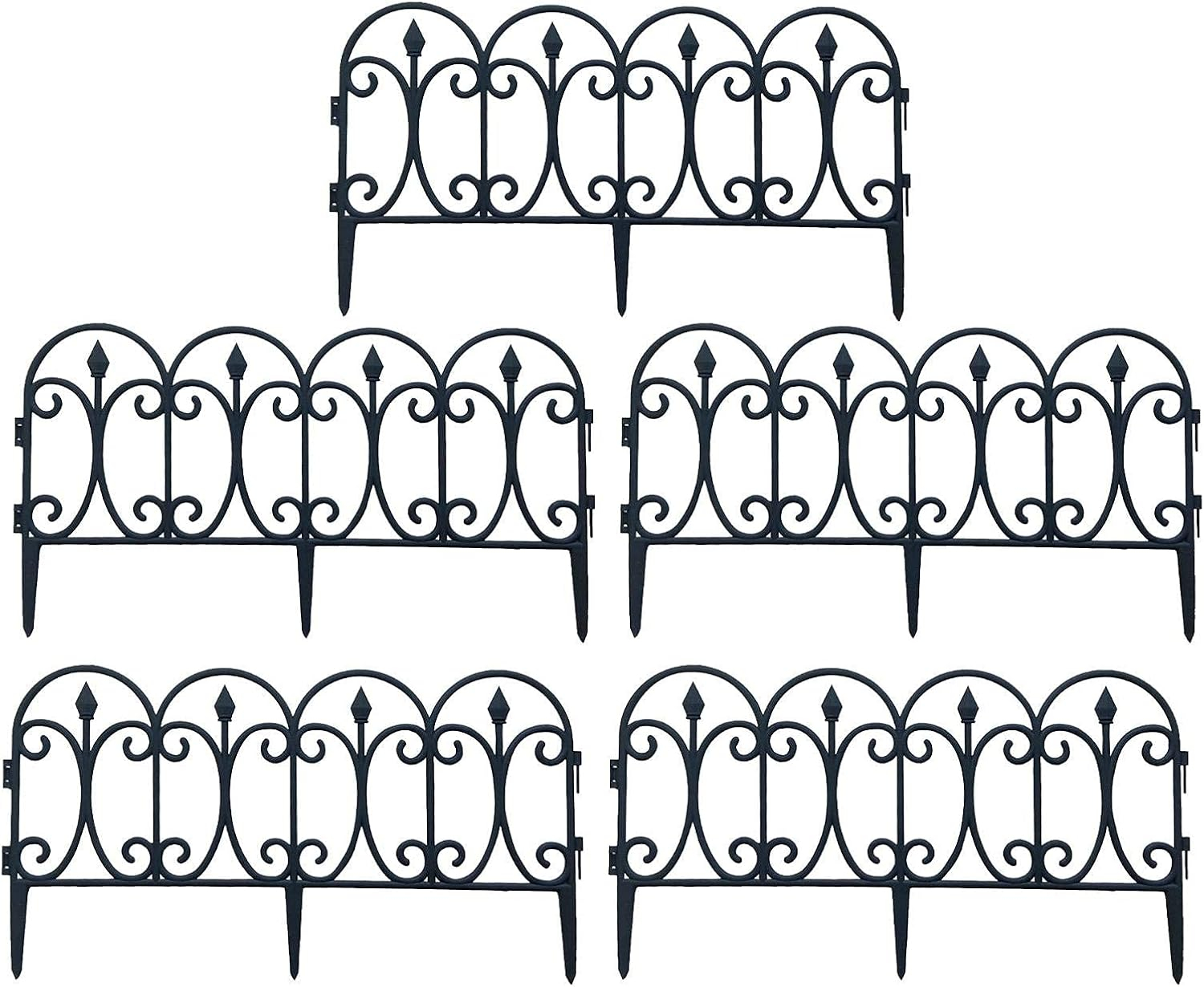 5Pcs Outdoor Decorative Fence Landscape Plastic Black Edgings Garden Picket Fencing Lightweight Landscape Path Panels for Grass Lawn Flowerbeds Plant Borders (210424AH05-10563-1656217911)