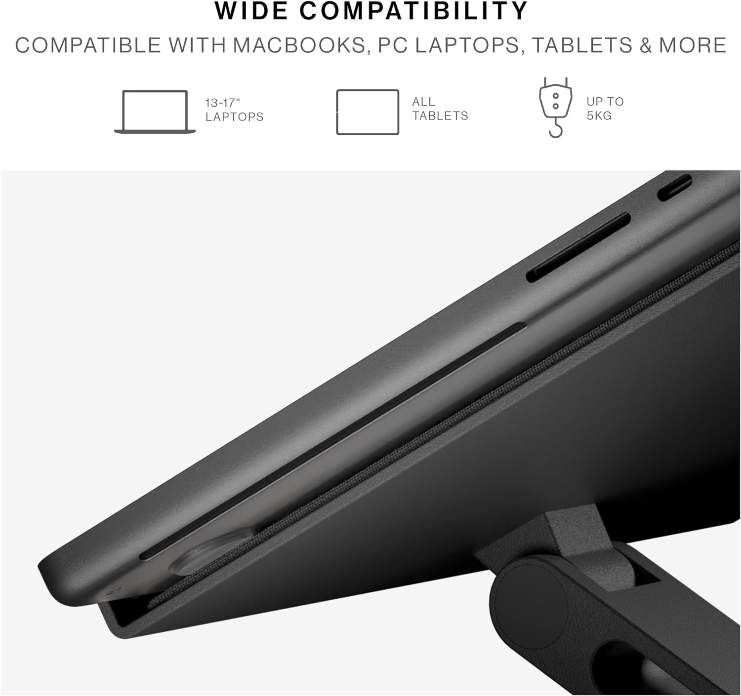 Black Adjustable Ergonomic Metal Laptop Stand with Fabric Surface