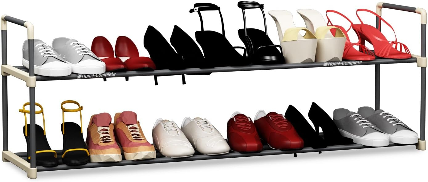 Shoe Rack - 2-Tier Shoe Organizer for Closet, Bathroom, Entryway - Shelf Holds 10 Pairs Sneakers, Heels, Boots by Home-Complete (Gray)