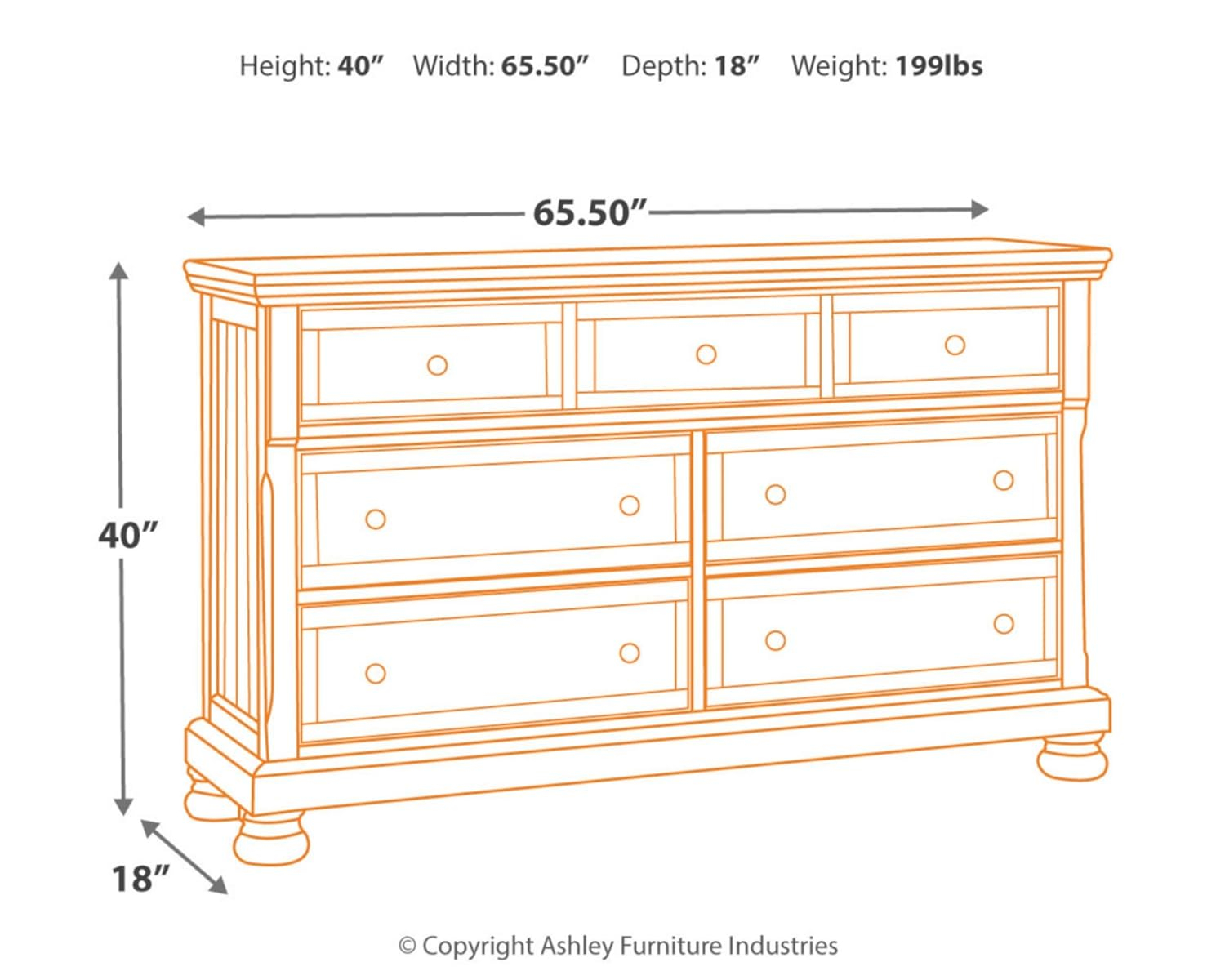 Ashley Furniture Flynnter 7 Drawer Dresser in Medium Brown