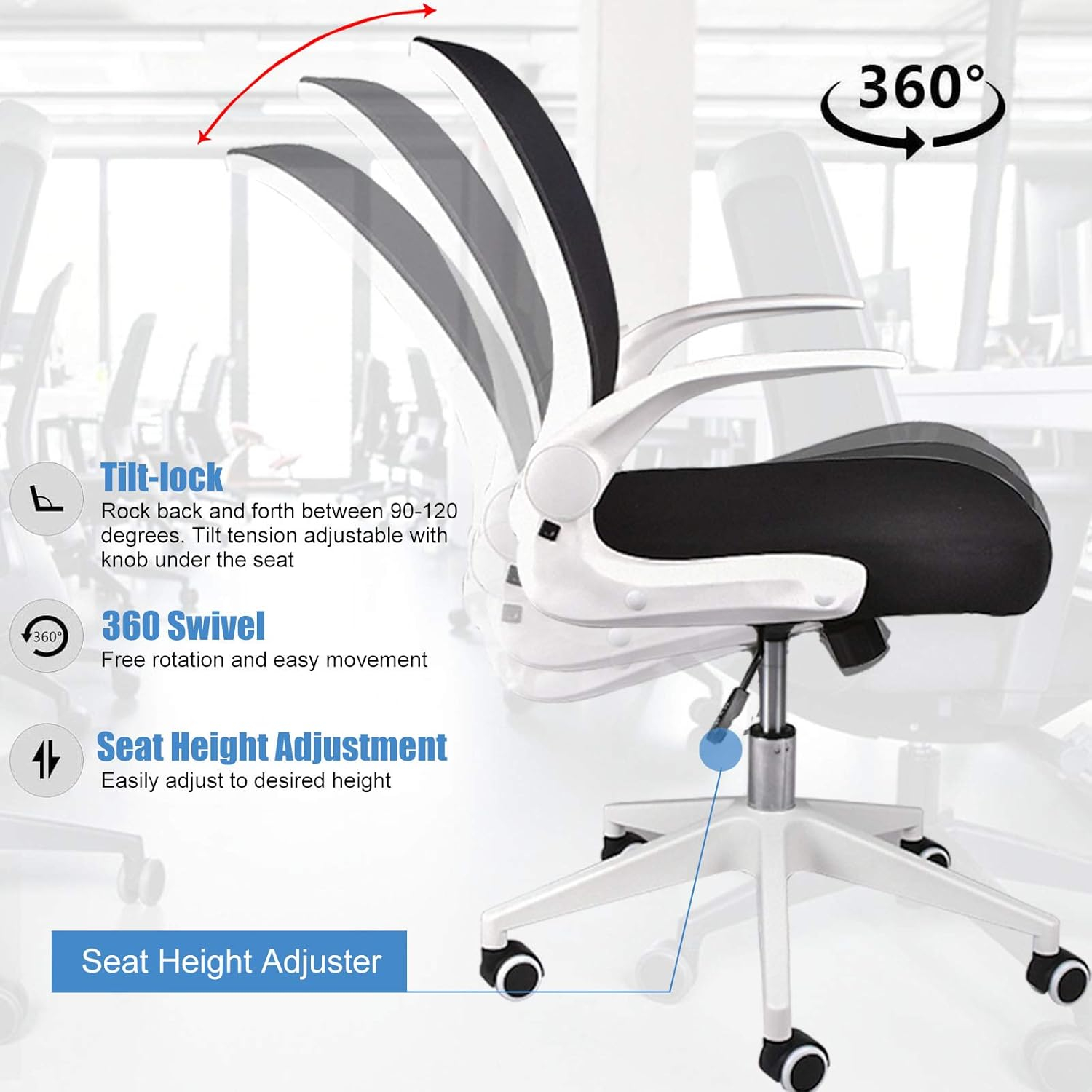 White Mesh Ergonomic Swivel Office Chair with Adjustable Arms