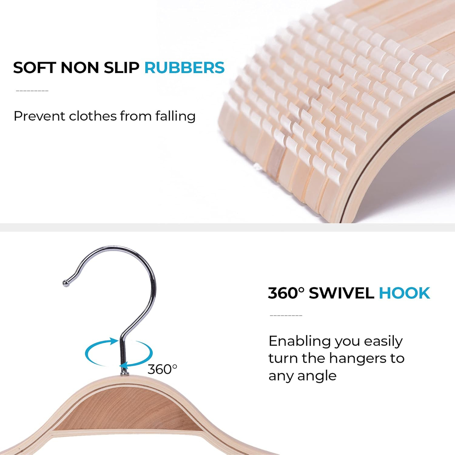 Lightweight Non Slip Wooden Hangers - 30 Pack Heavy Duty Wood Coat Hangers with Soft Stripes for Camisole, Jacket, Dress Clothes, Sweater, Natural Finish