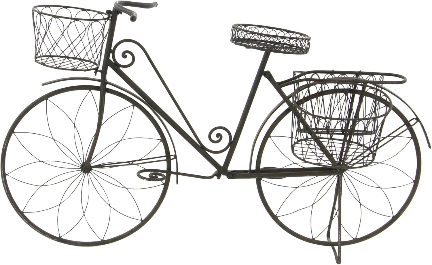 32" Traditional Iron Novelty Bicycle Plant Stand Yellow - Olivia & May: Metal Planter Pedestal, Weather-Resistant