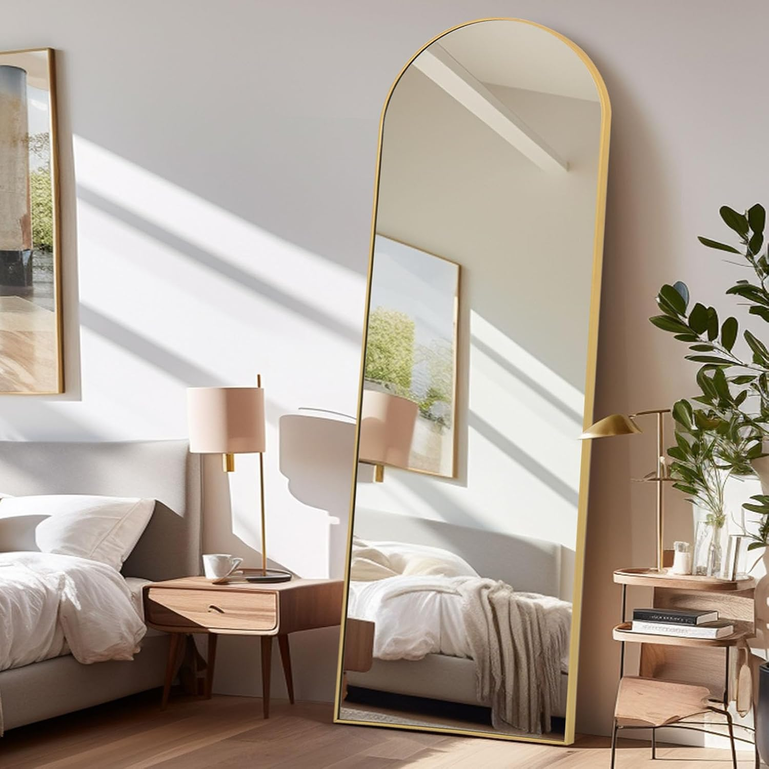 Antok Arched Full Length Mirror, 58"x18" Floor Mirror Freestanding, Floor Standing Mirror Full Body Mirror with Stand for Bedroom, Hanging Mounted Mirror for Living Room Cloakroom,Gold