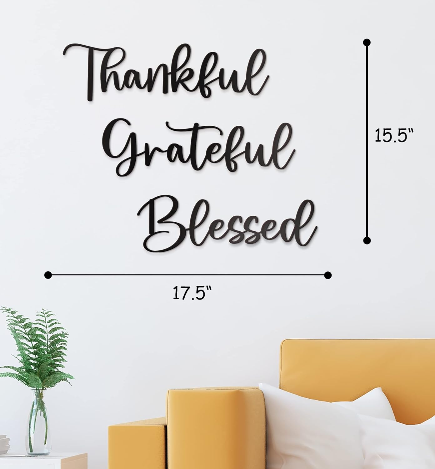 Vivegate Metal Wall Art Decor - 17.5'' x 15.5'' Thankful Grateful Blessed Signage, 3 Pieces, Black, Durable Sign for Home Decor