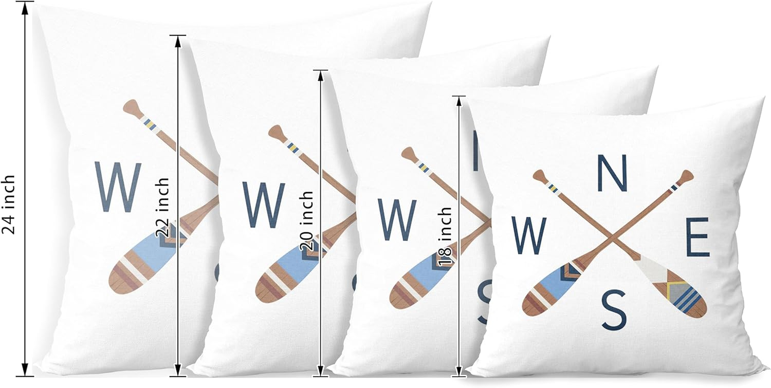 Lake House Decor Lake Pillows Case 20 x 20 Inch Set of 4, Lake Paddle Decor, Lake House Rules Decor, Lake House Decor, Lake House Room Decor Pillows Cover for Sofa Couch Bed (White).