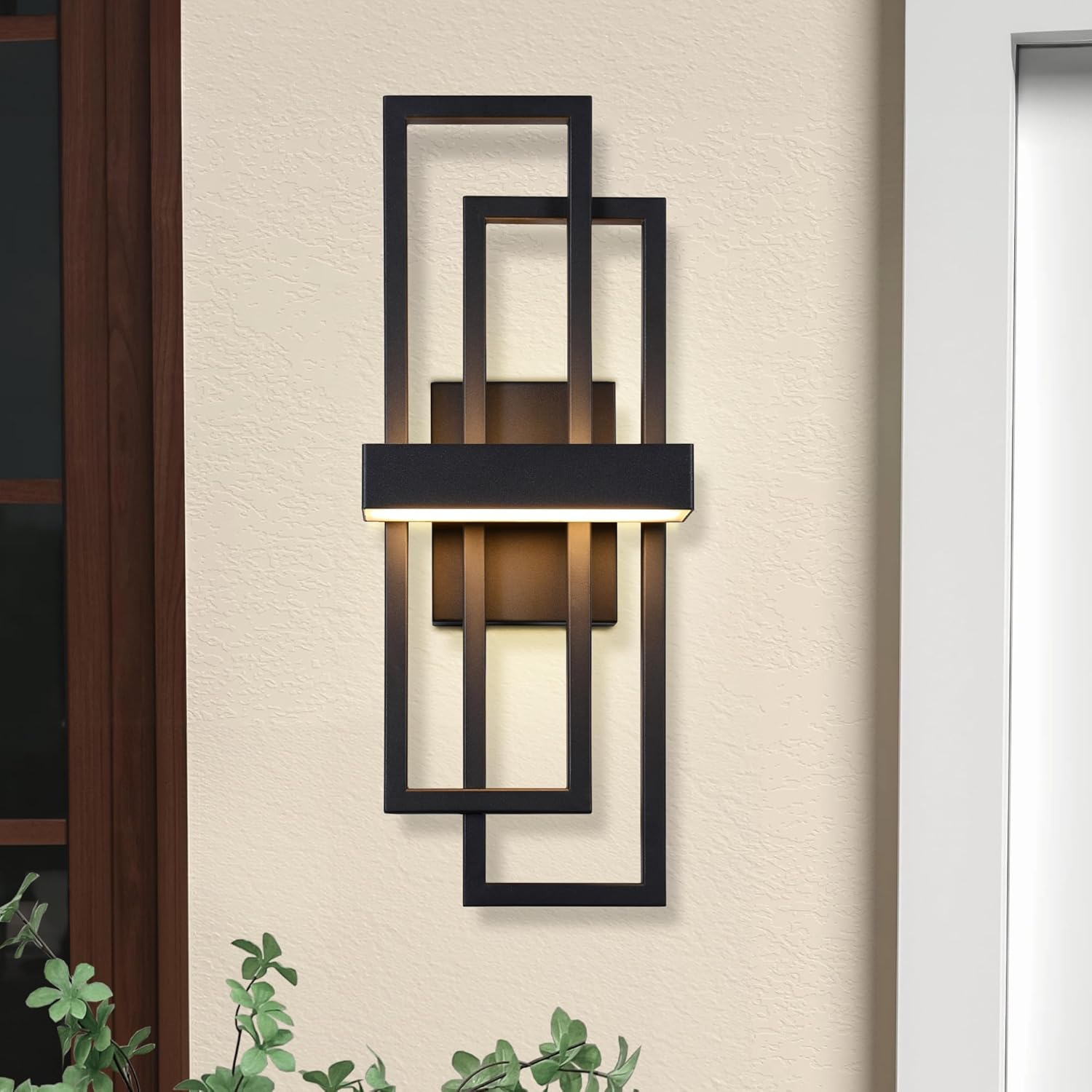 LamQee Modern Outdoor Wall Lights 20 inch, Dual Rectangle Exterior Lighting Fixture Integrated LED Outside Wall Light,12W Wall Mount Porch Light Black Outdoor Wall Sconce for House Garage Patio