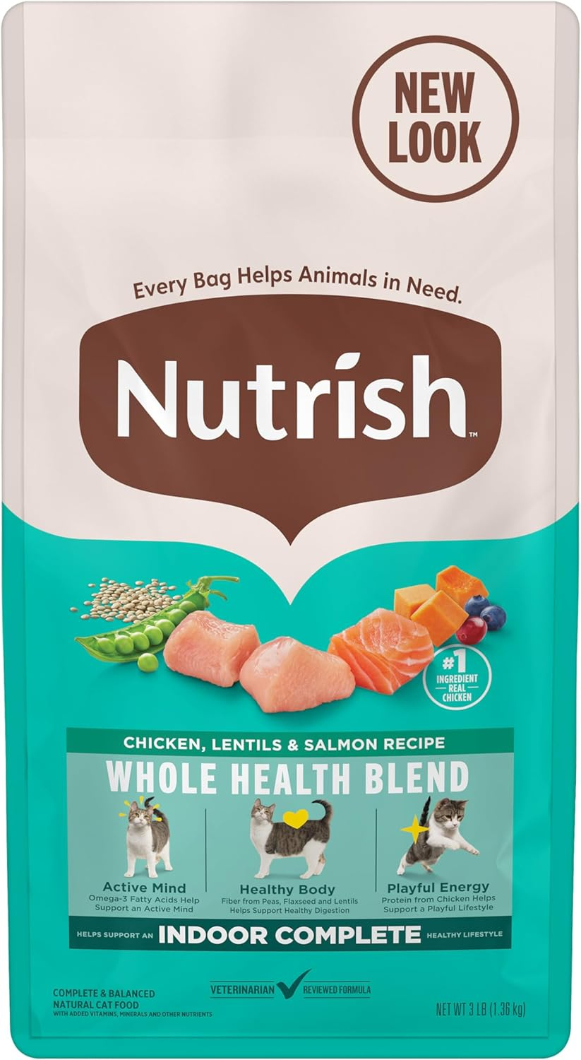 Nutrish Indoor Complete Chicken, Lentils & Salmon Recipe Dry Cat Food (Rachael Ray), 3 lb. Bag