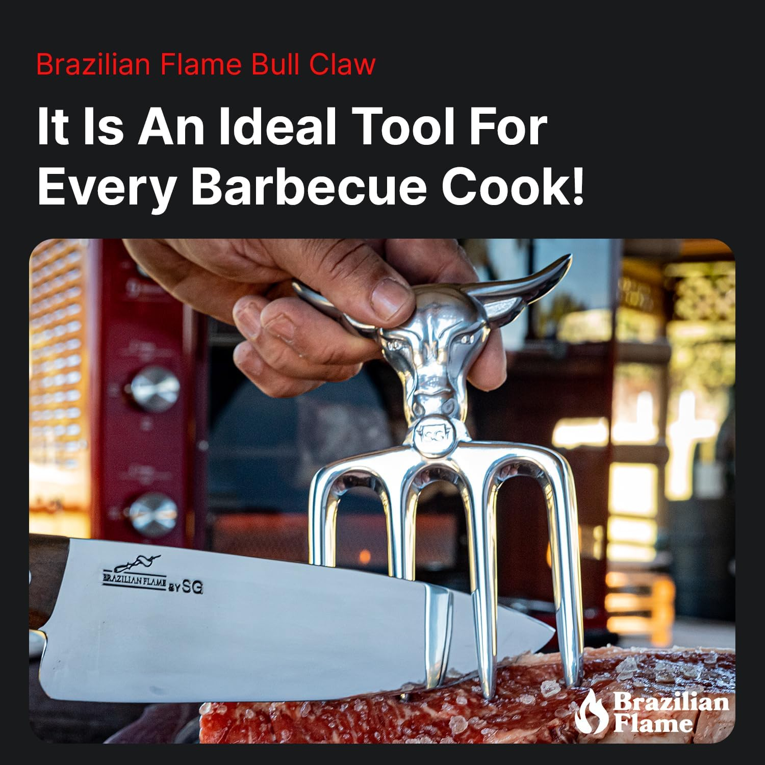 Brazilian Flame Meat Shredder Claw - Bull, 4 Long Teeth Fork