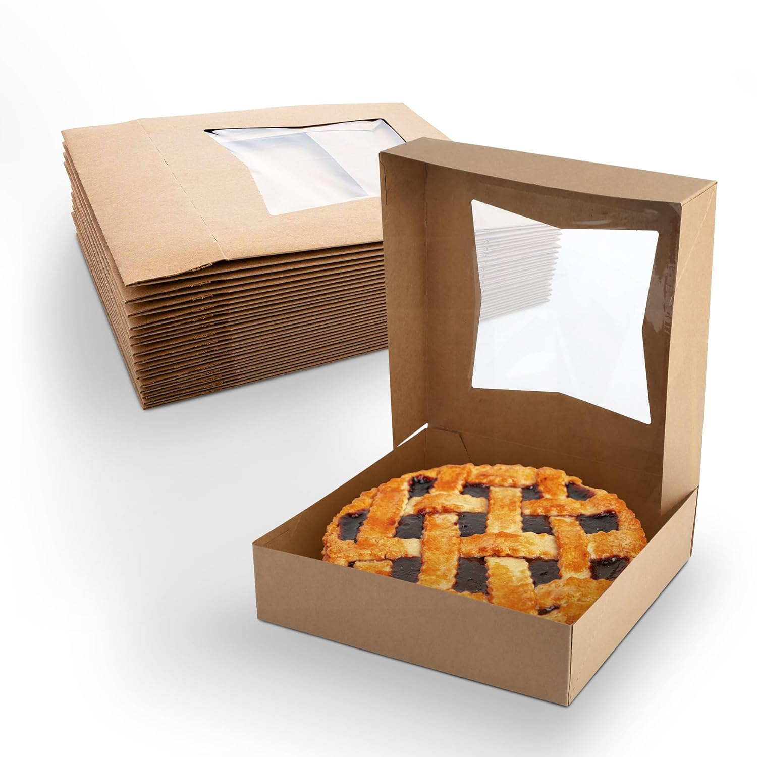 MT Products Pie Boxes - 9" x 9" x 2.5" Brown Bakery Boxes - Pack of 15