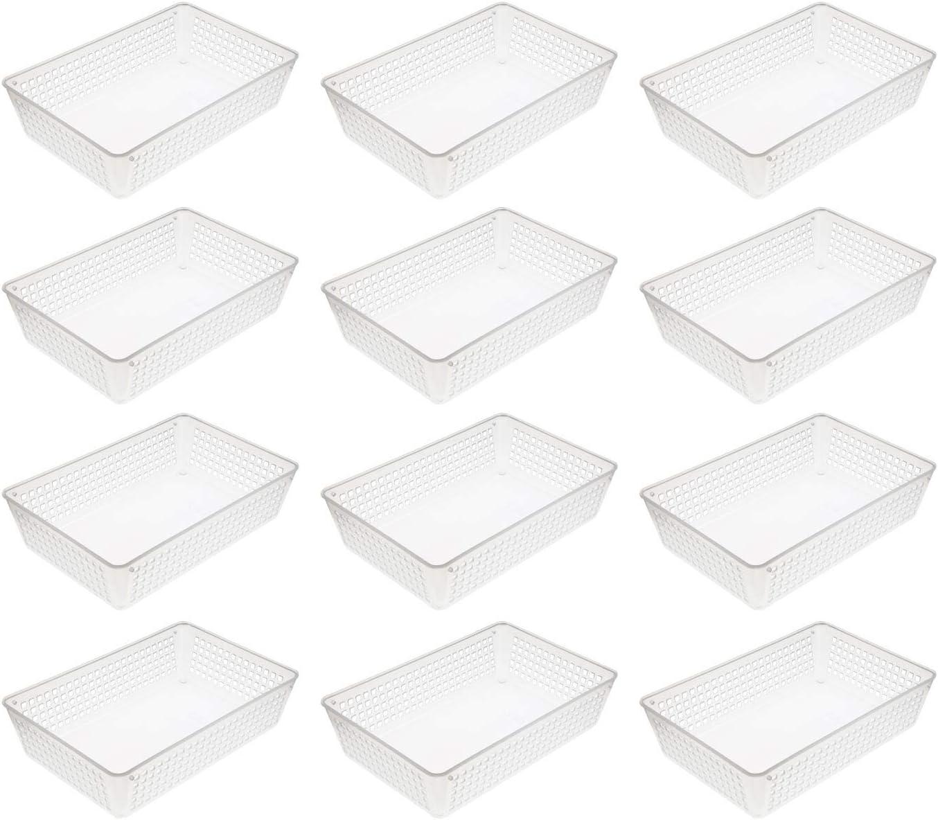 YBM Home Medium Plastic Storage Basket for Bathroom, 12 Pack, White 9 L x 6 W x 2.25 H