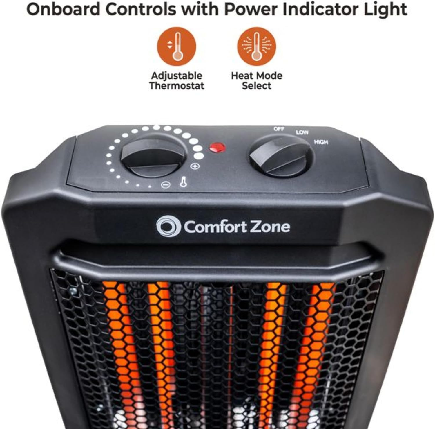 Comfort Zone 1500W Corded Electric Space Heater, 2 Heat Settings, Automatic Shutoff, for 350 sq ft