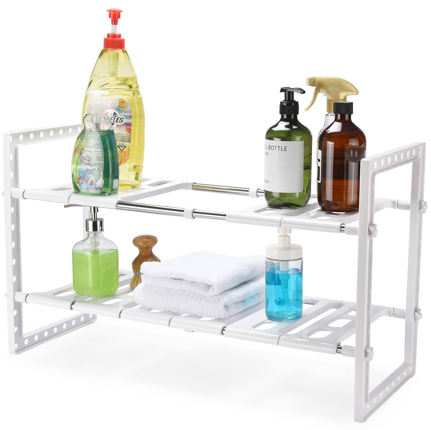 White Adjustable Under Sink Sliding Organizer Rack