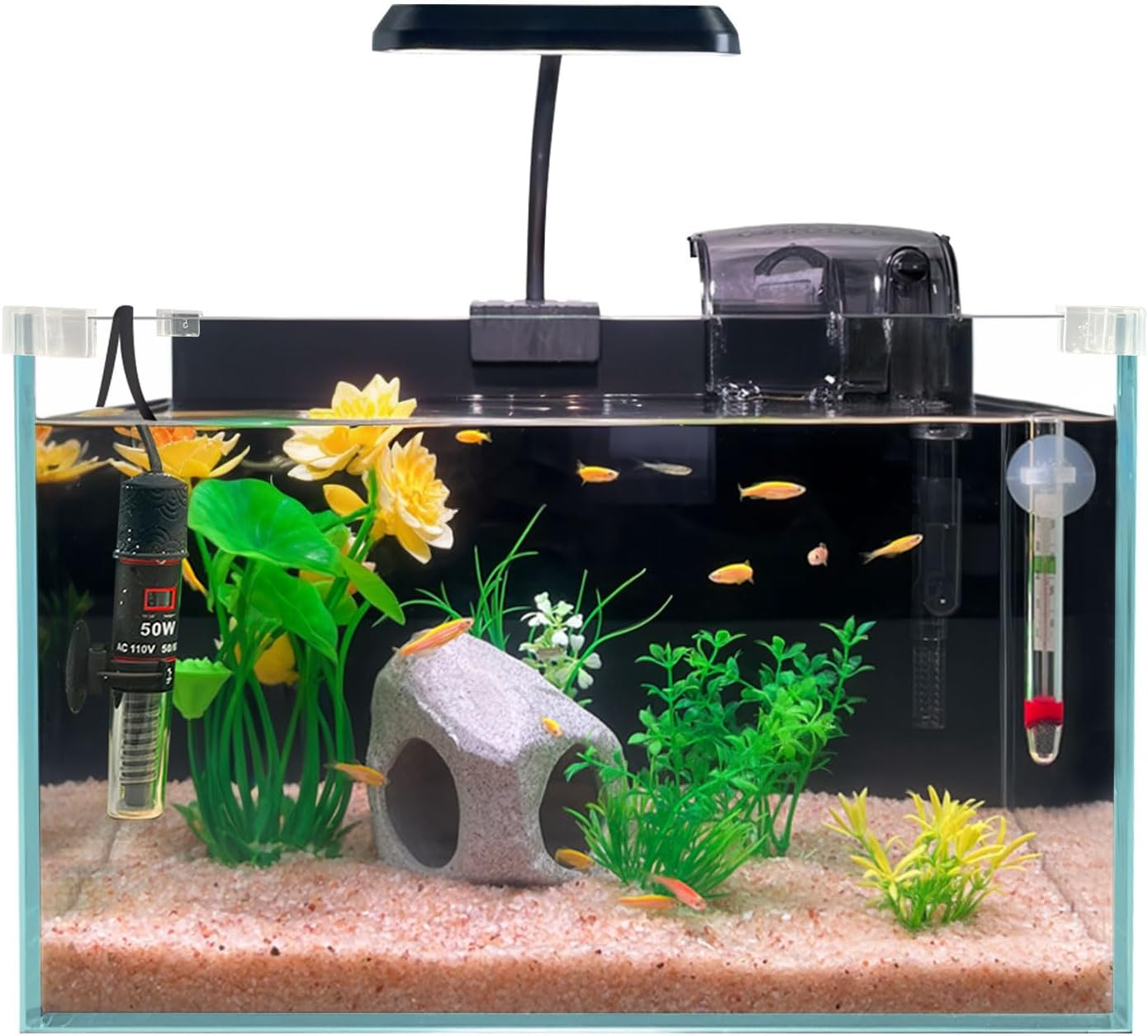 3.4-Gallon Ultra-Clear Low-Iron Glass Betta Fish Tank Kit with LED Light