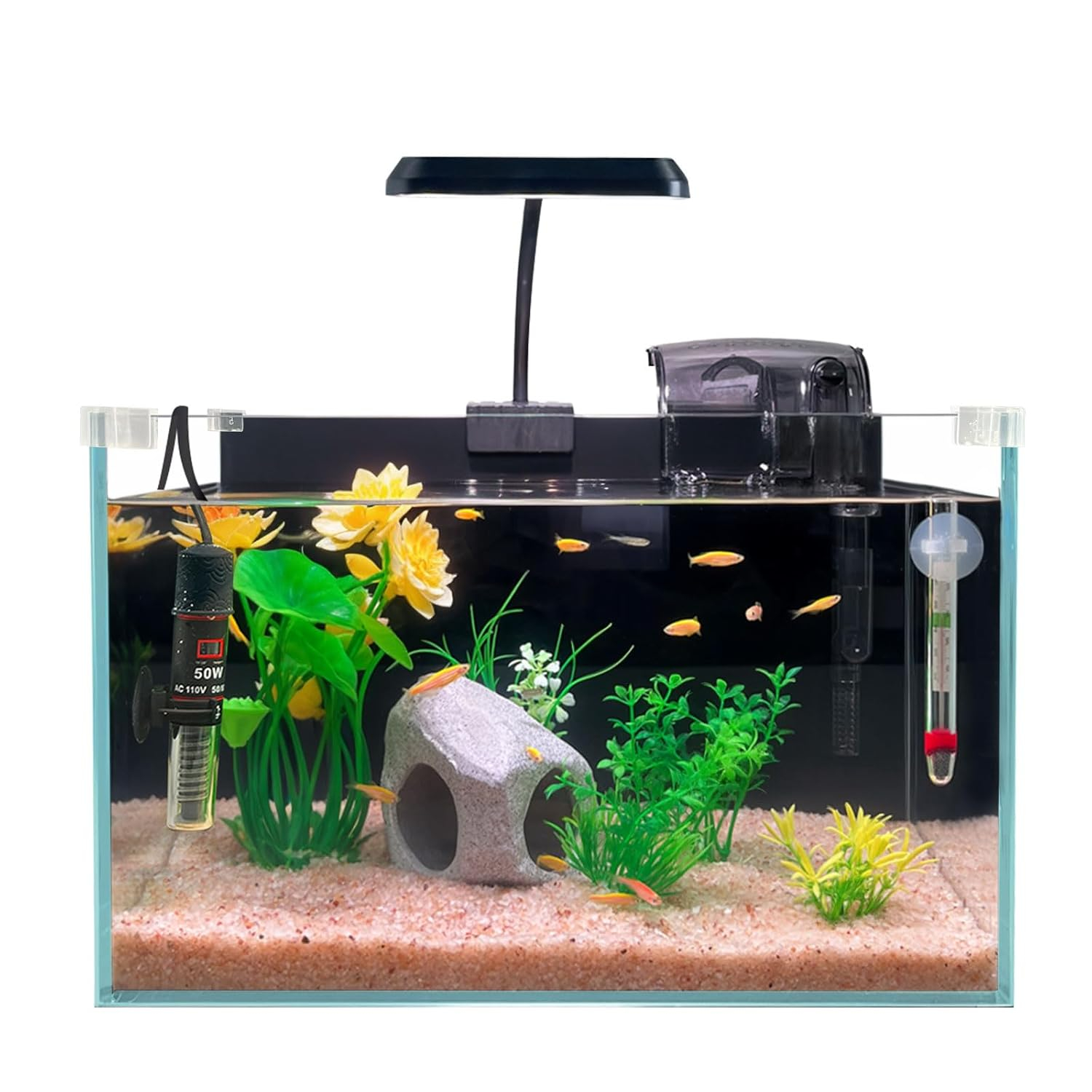 3.4-Gallon Ultra-Clear Low-Iron Glass Betta Fish Tank Kit with LED Light