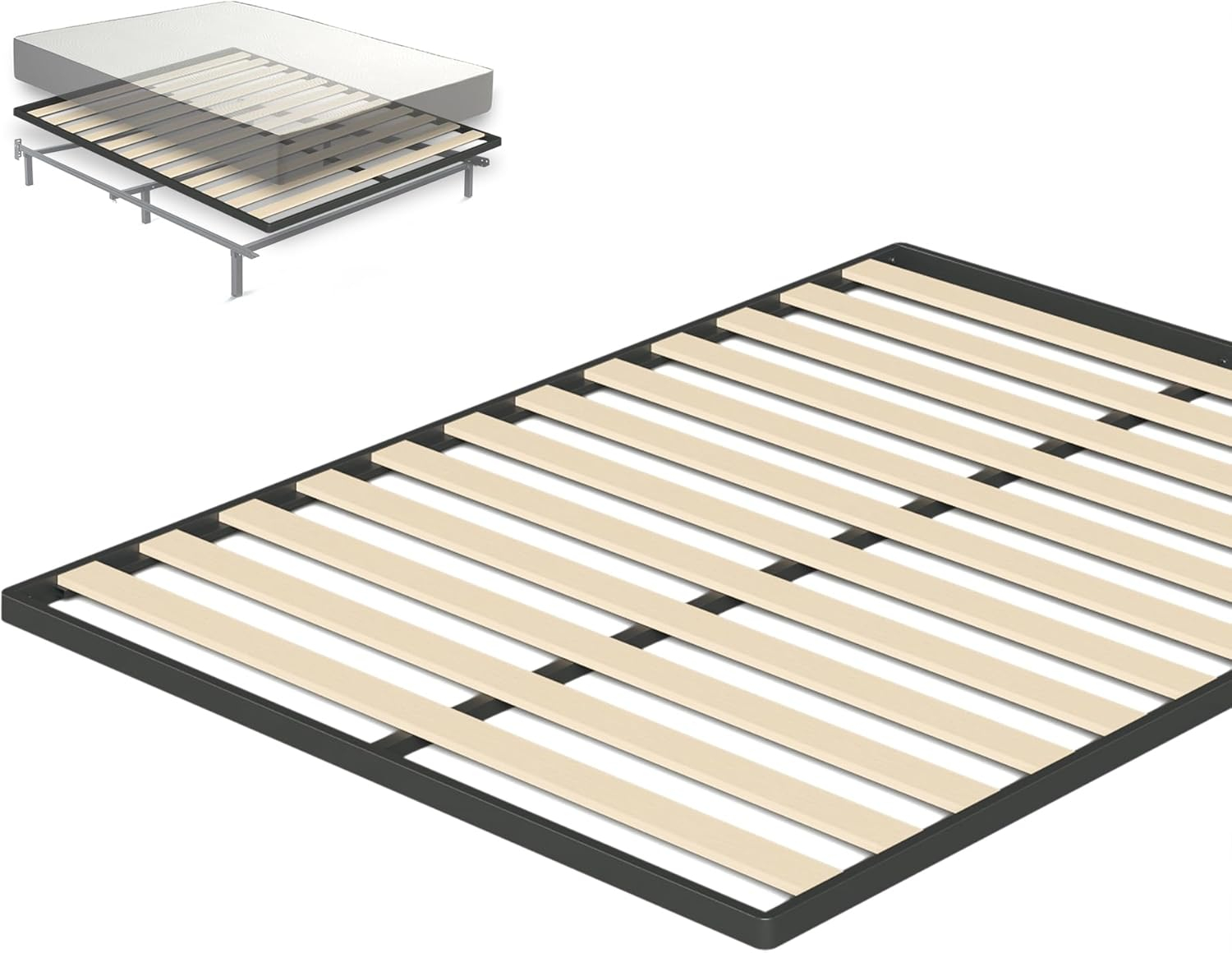 Full Size Black and Beige Wood Slat Bunkie Board