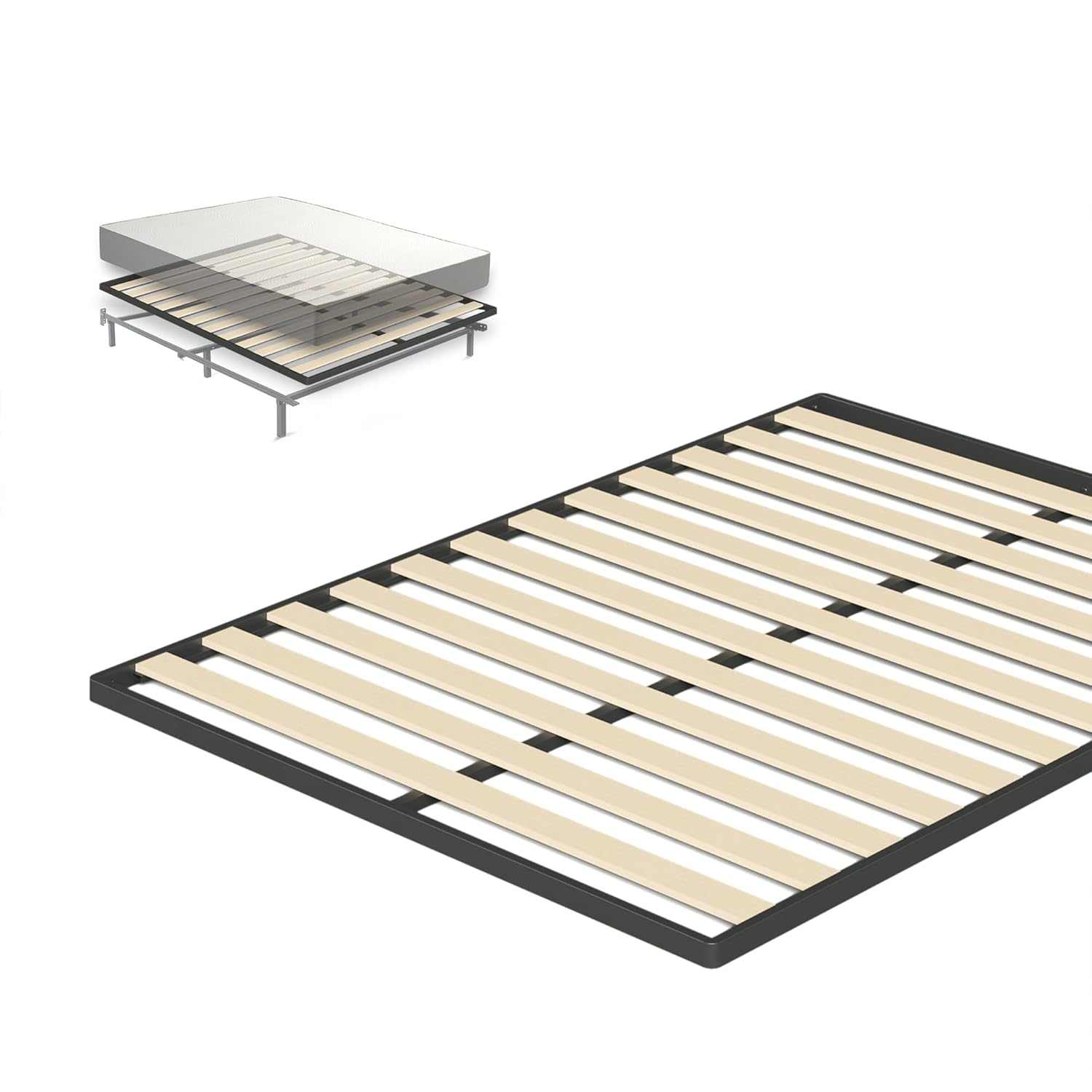 Full Size Black and Beige Wood Slat Bunkie Board