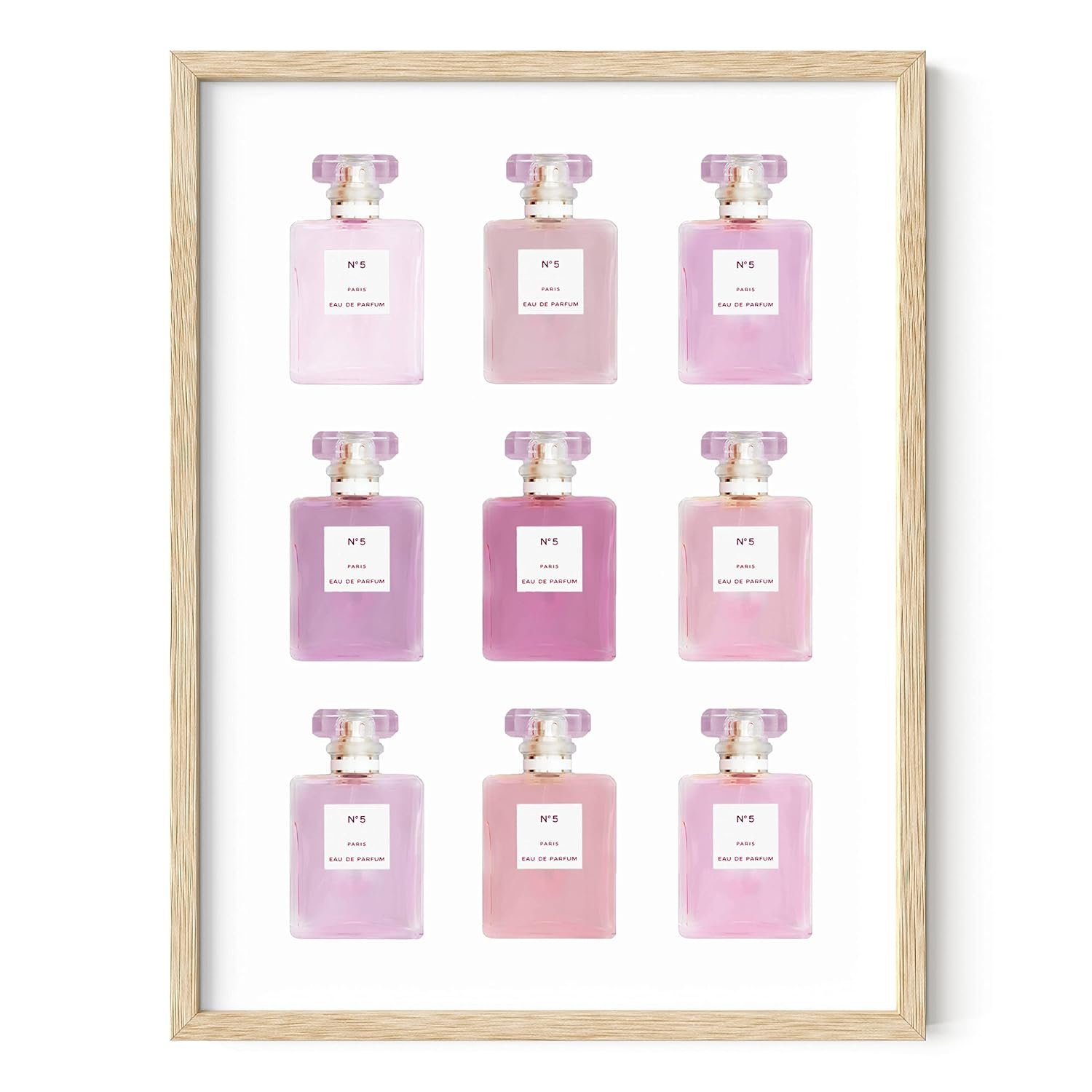 HAUS AND HUES Wall Art Eau De Parfum | Blush Pink Wall Decor Fashion Wall Art for Women Pink Wall Art for Bedroom Vanity Room Wall Art | BEIGE FRAMED 12” x16”