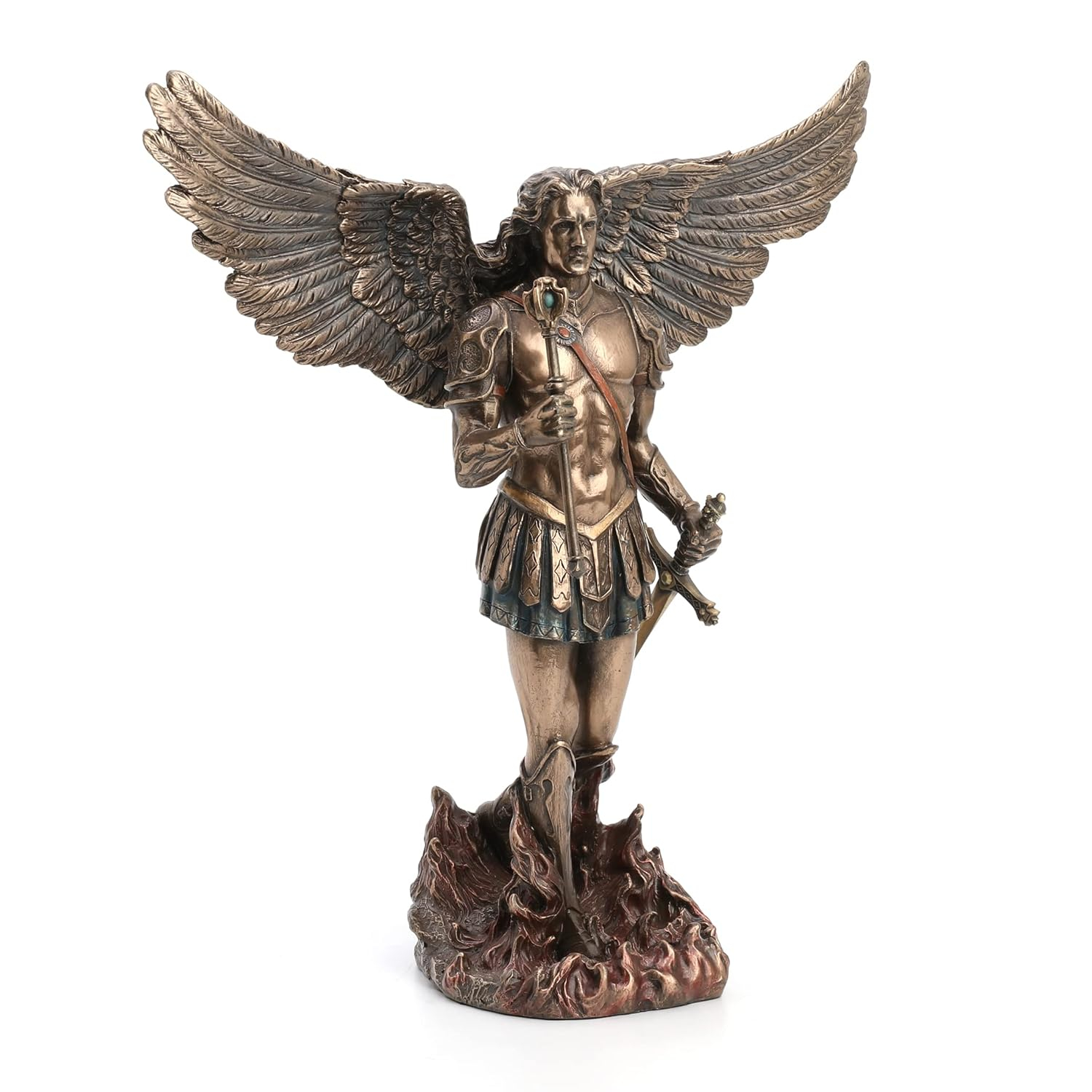 Trinx 11.42 inches Height Cold Cast Bronze  Archangel Saint Michael and the Dragon Bronze Finish Figurine