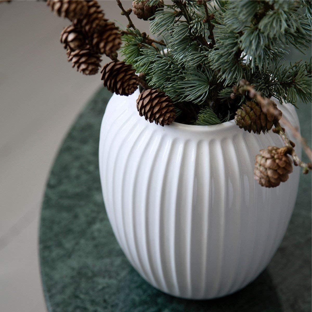 White Ribbed Porcelain Table Vase, 10-inch