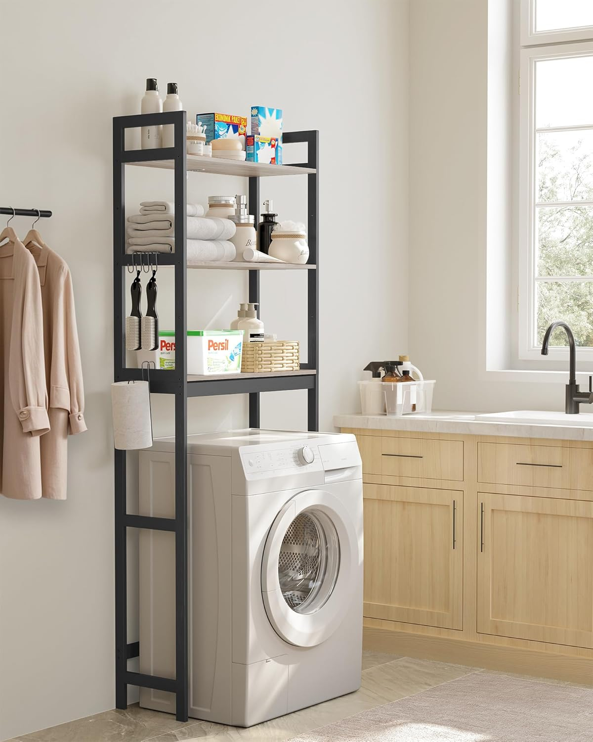 Over The Toilet Storage, 3-Tier Bathroom Organizer,Greige and Black