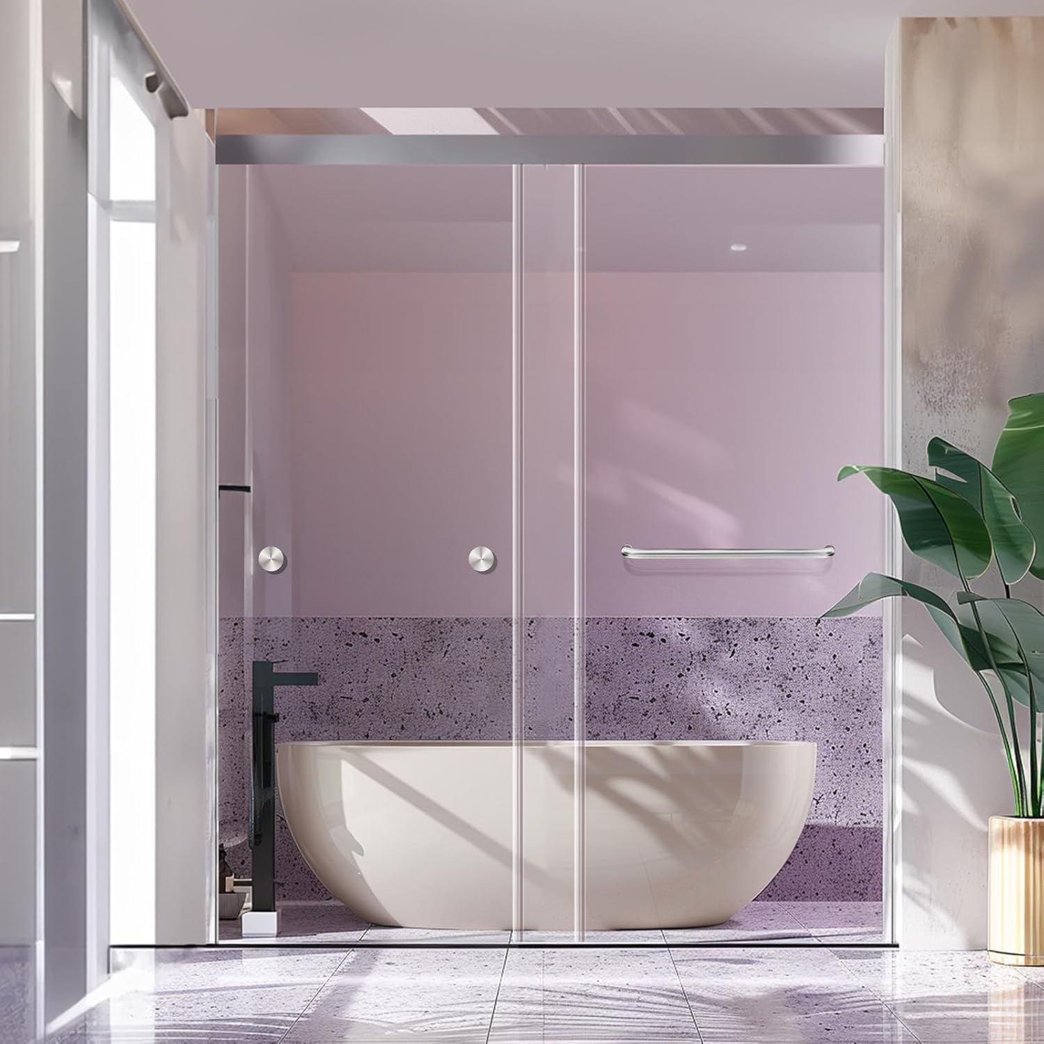 68-72" W x 76" L Frameless Double Sliding Shower Door - Soft-Close Feature, Brushed Nickel, 3/8" (10mm) Thick SGCC Tempered Glass Door with Explosion-Proof Film