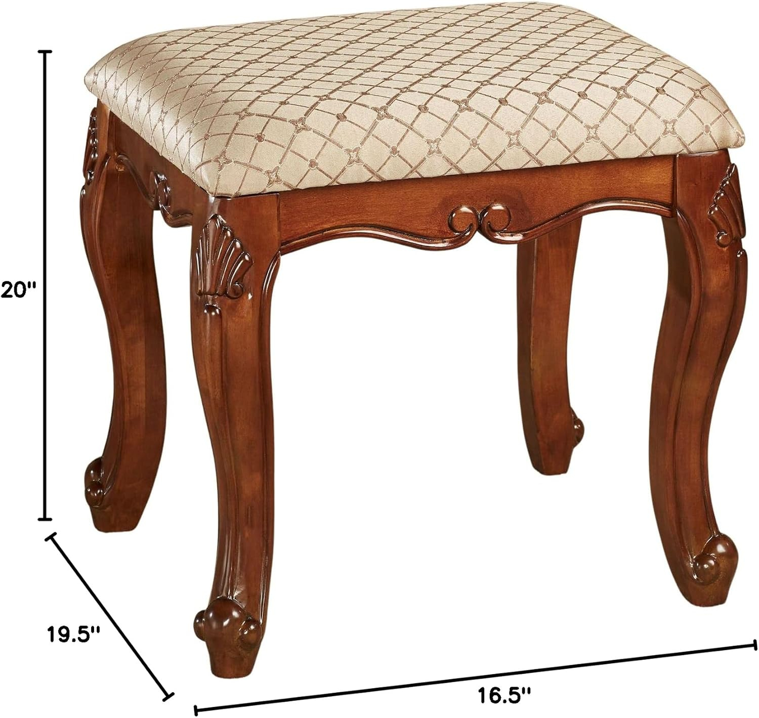 Julian Natural Cherry Upholstered Vanity Stool with Gold Cushion