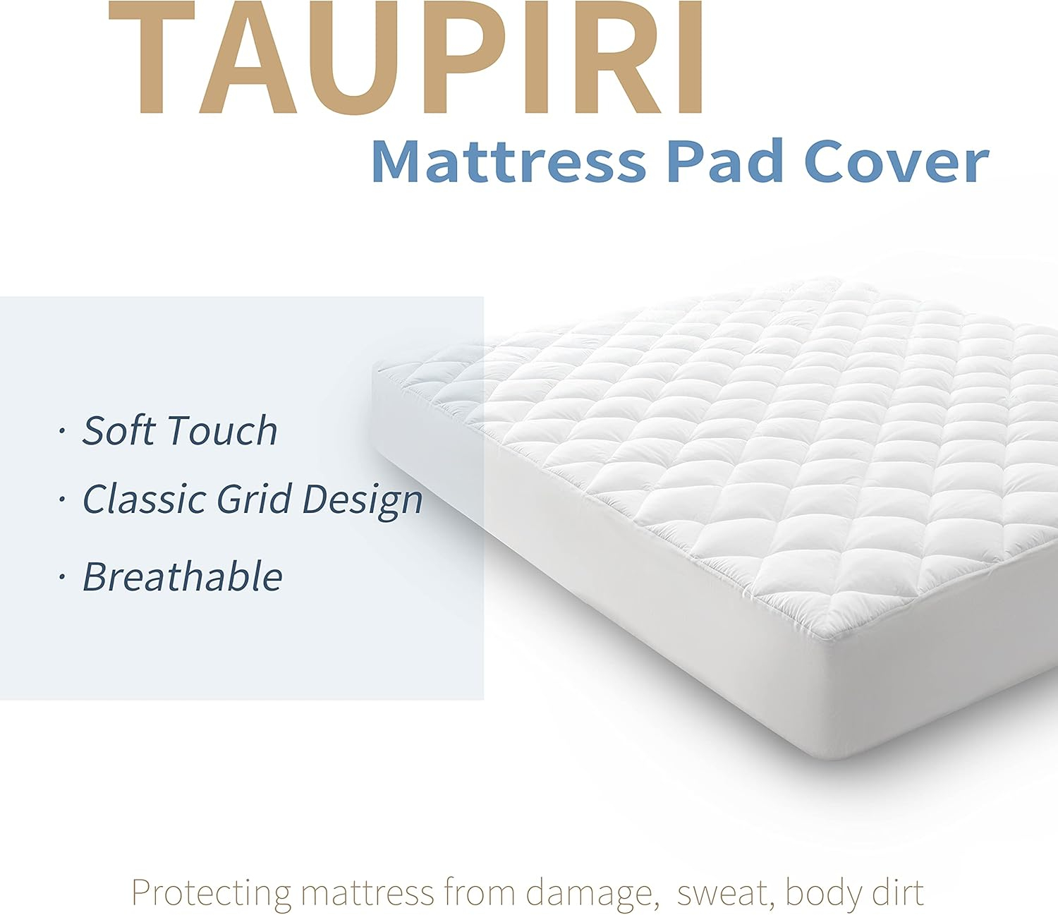 Taupiri King Quilted Mattress Pad Cover with Deep Pocket (8"-21"), Cooling Soft Pillowtop Mattress Cover, Down Alternative Mattress Protector Topper, White