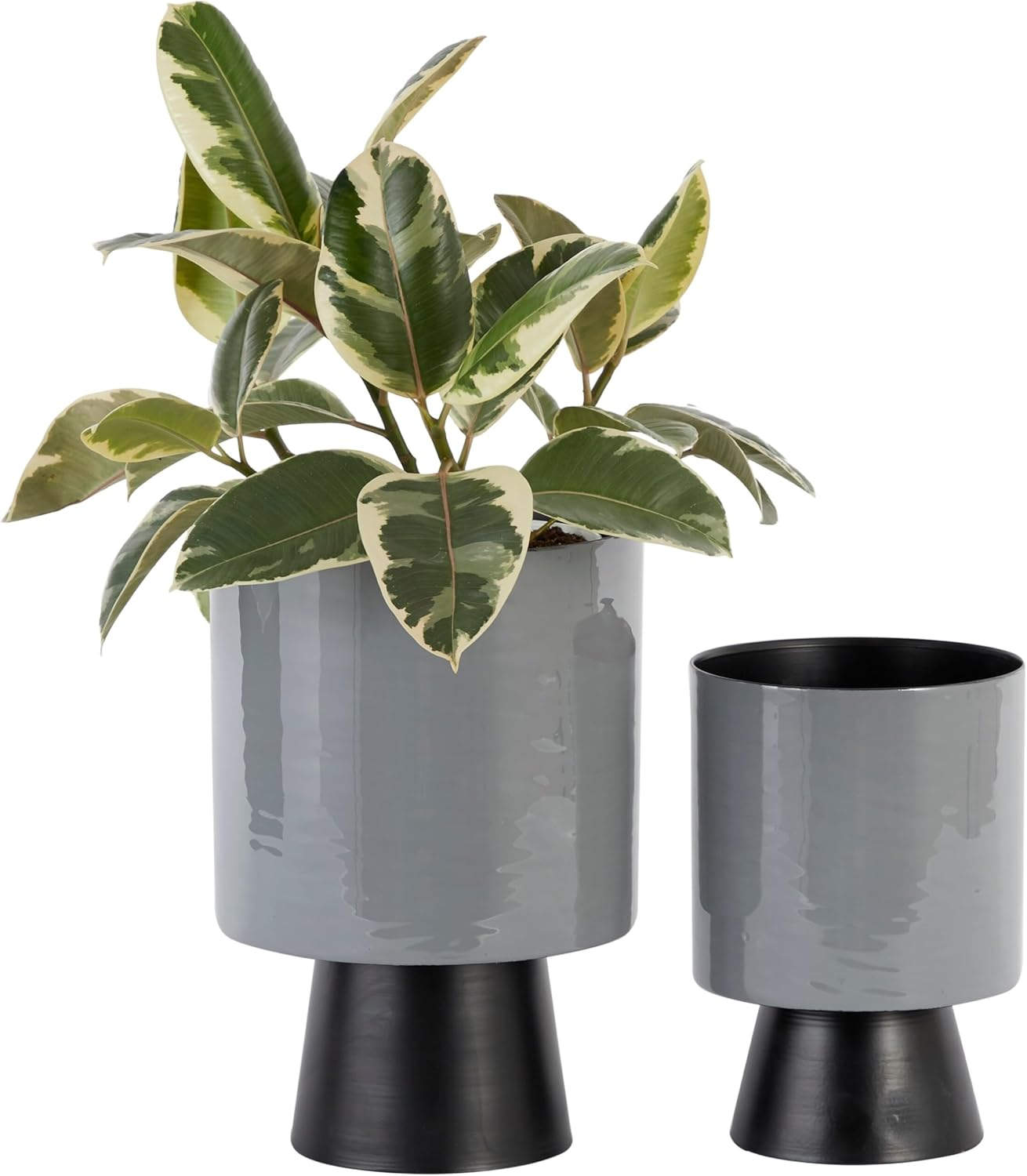 DecMode 14", 11" Gray Metal Modern Planter, 1 - Piece