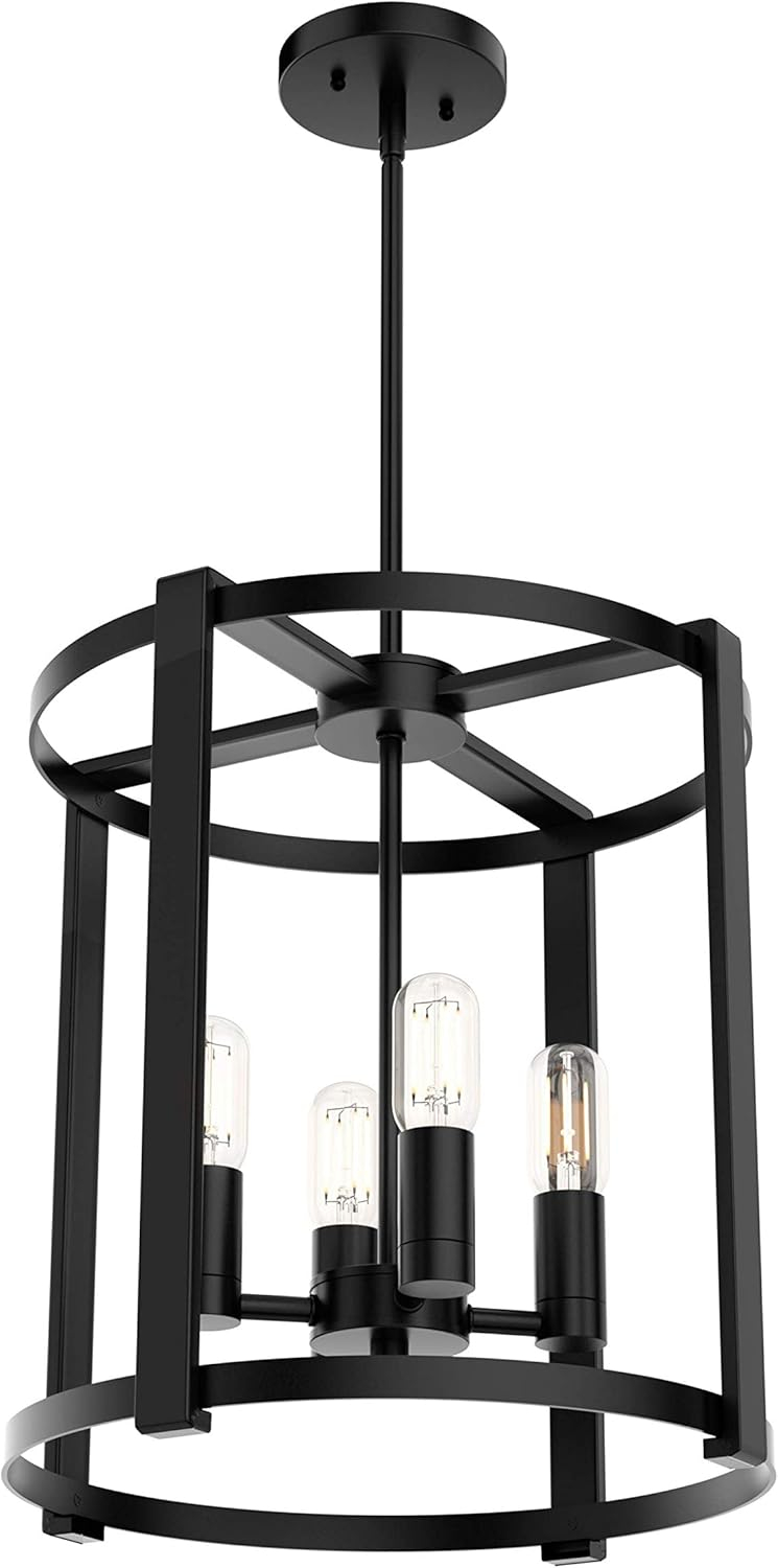 19003-Hunter Fans-Astwood 4-Light Lantern Chandelier in Caged Style-16 Inches Wide by 25.5 Inches High-Matte Black Finish
