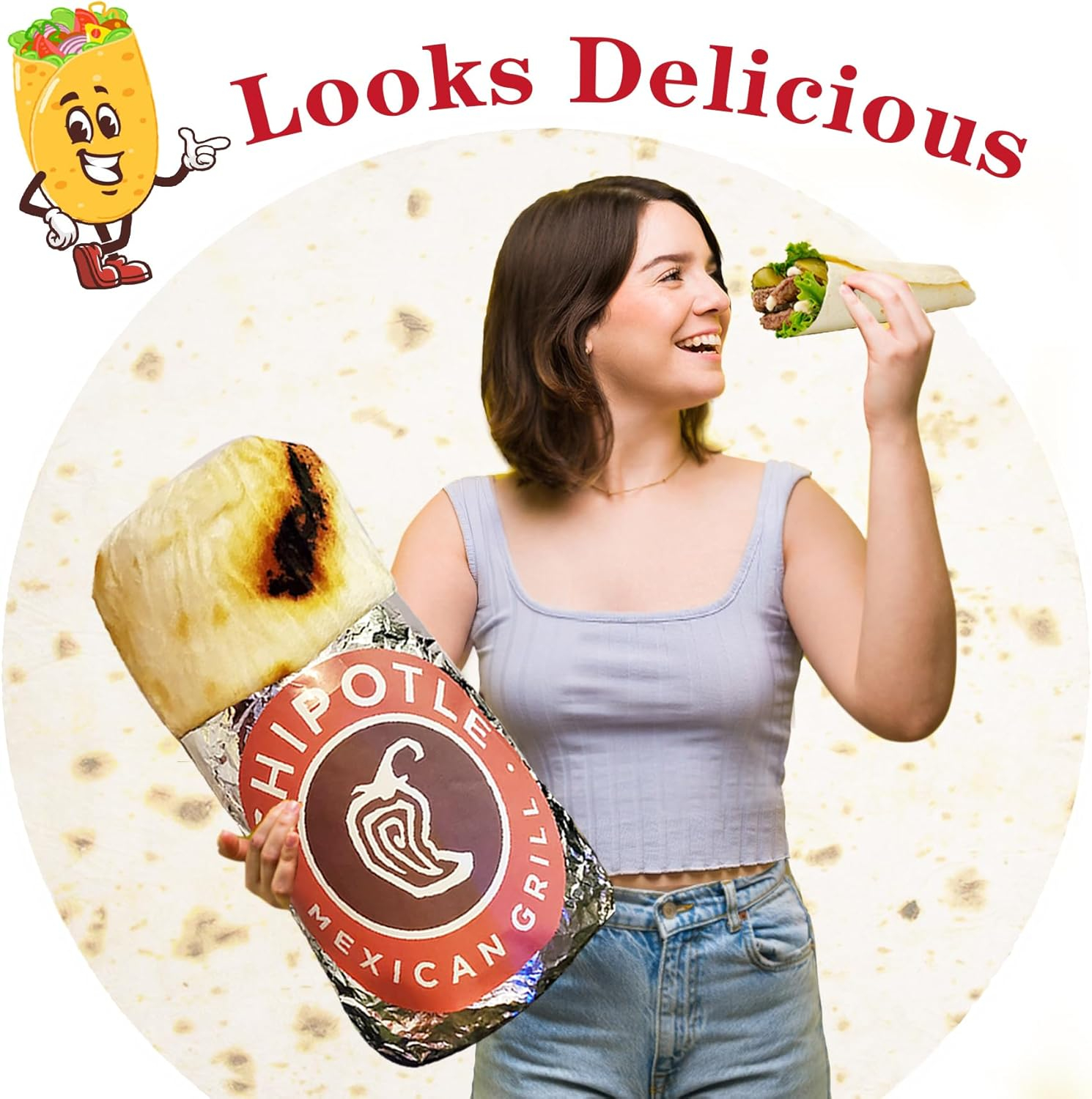 Jorbest Burritos Tortilla Throw Blanket Birthday Gifts for Adult and Kids, Giant Tortilla Food Blanket Funny Gifts for Mom Dad Women Men Teen, 285 GSM Soft Flannel Taco Blanket (Yellow, 71 inches)