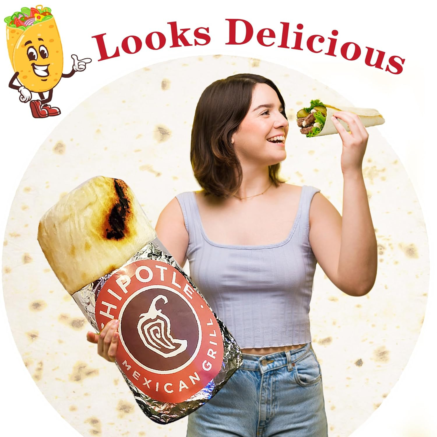 Jorbest Burritos Tortilla Throw Blanket Birthday Gifts for Adult and Kids, Giant Tortilla Food Blanket Funny Gifts for Mom Dad Women Men Teen, 285 GSM Soft Flannel Taco Blanket (Yellow, 71 inches)