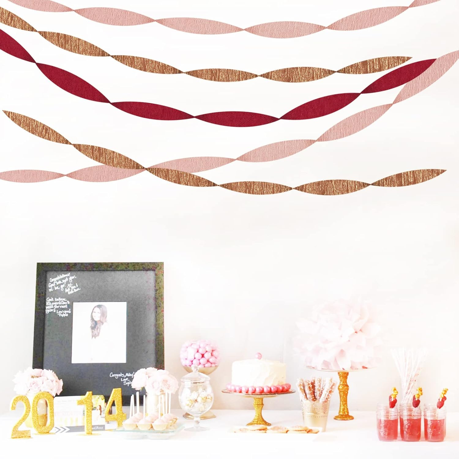 Rose-Gold Pink Burgundy-Red Party-Decorations Streamers - 9 Rolls Valentines Mothers Day Crepe Paper Streamer Garland Birthday Bachelorette Bridal Shower Engagement Wedding Brunch Decoration Panduola
