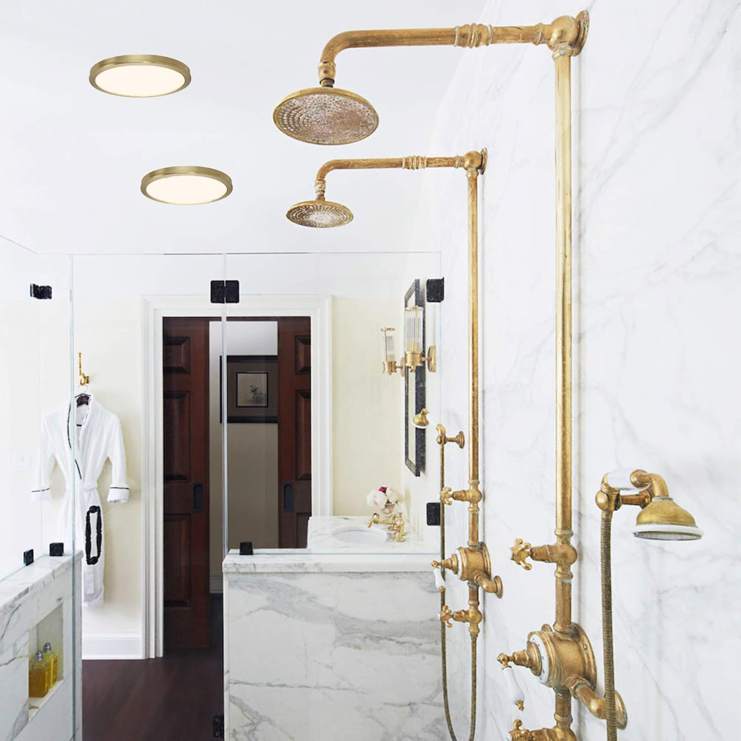 WAC Lighting dweLED, Geos 22in LED Round Low-Profile Flush Mount 2700K in Brass